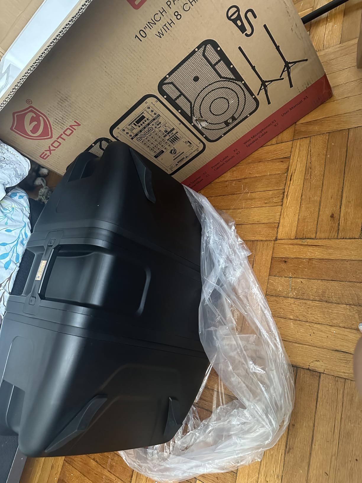 EXOTON 10inch PA System with 8-Channel Mixer,Portable 600W Bluetooth Speakers,USB/SD/FM/5-band EQ, Includes 2 Speaker Stands/Mic/48V Phantom Power,for Indoor&Outdoor customer photo 1