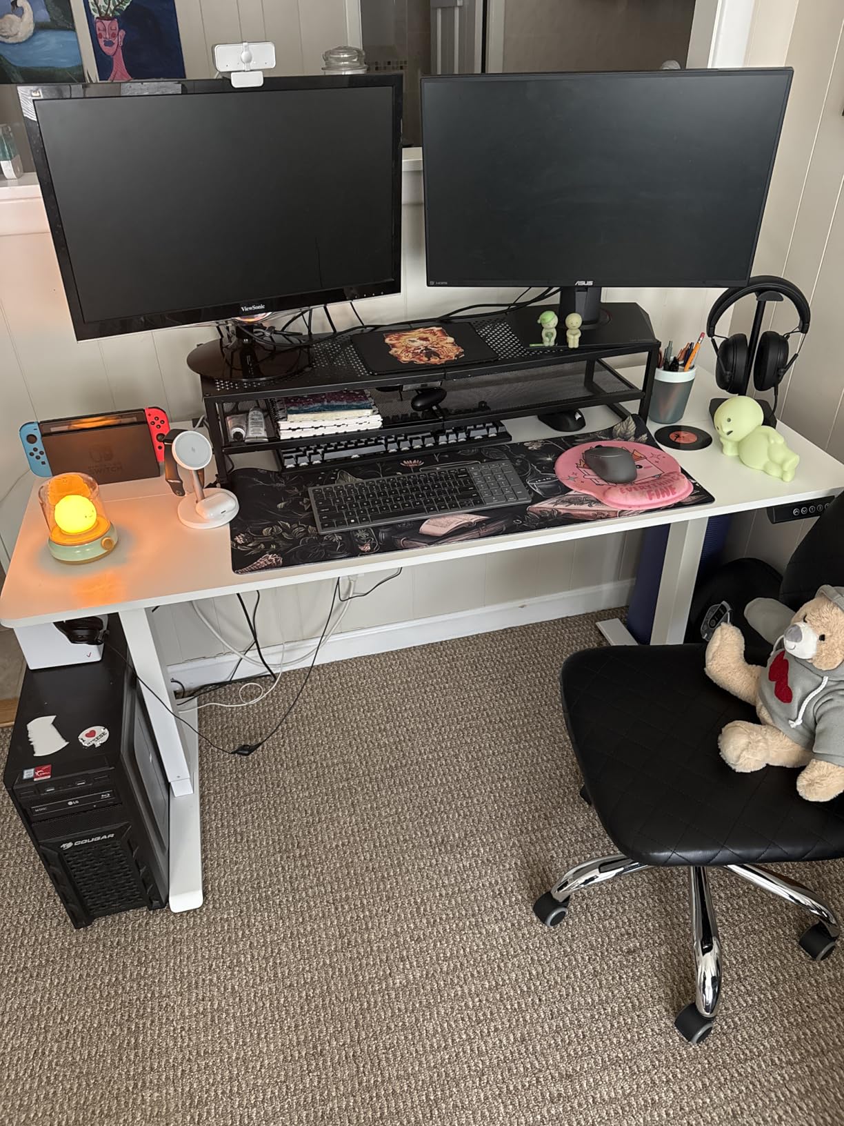 Veken 55 Inch Large Electric Standing Gaming Desk, Heights Adjustable, Sit to Stand Up, Work Home Office Computer Table for Study, Walking Pad, Writing, and Games, Wooden Desktop Desks, Black customer photo 1