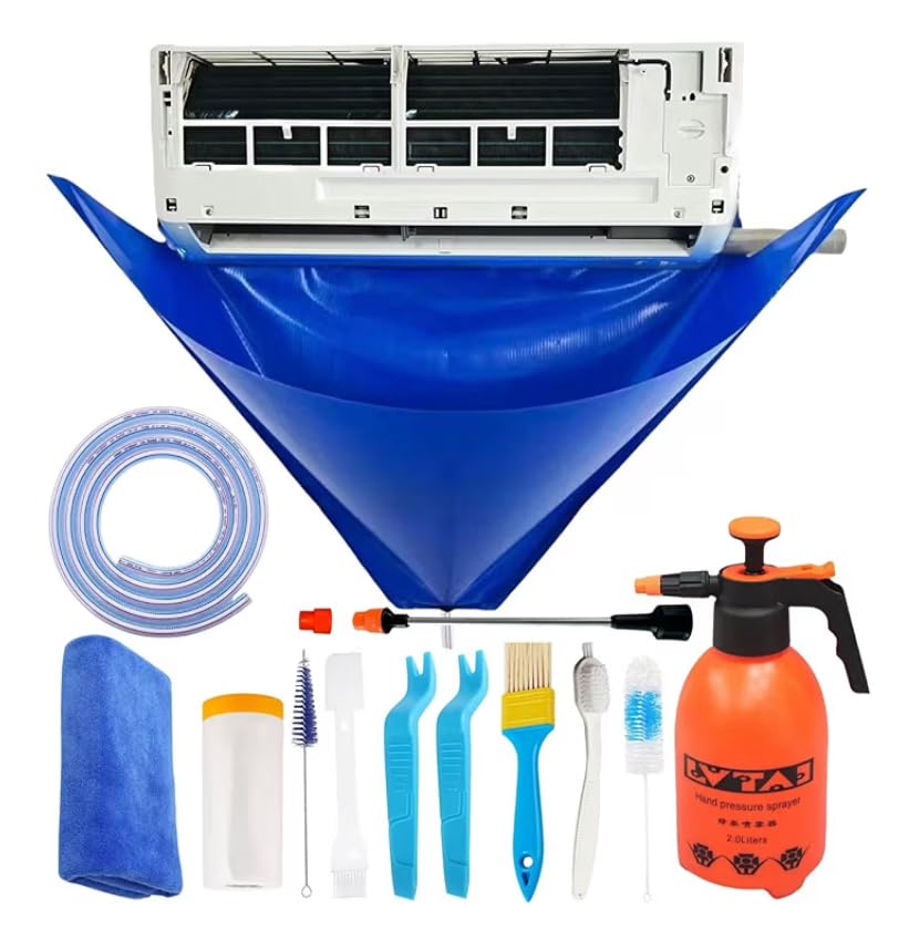 Oiktylr Mini Split Cleaning Kit Bag with 2L High Pressure Sprayer, Air Conditioner Cleaning Kit with Waterproof PVC AC Cleaning Cover Bib with 10pcs HVAC Cleaning Tools, Small customer photo 1