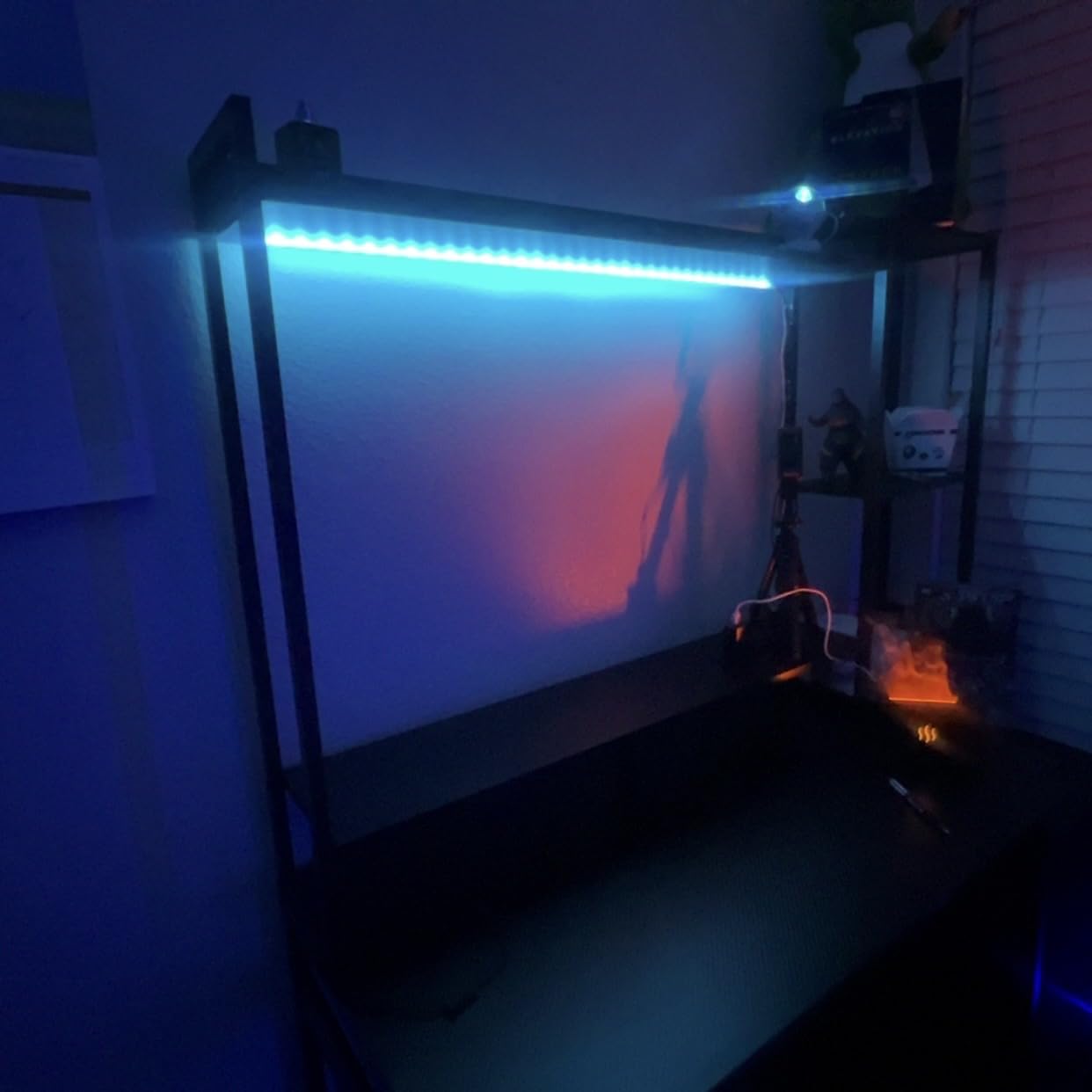 Casaottima 48 Inch Gaming Desk with Hutch & 3 Fabric Drawers, Computer Desk with USB Ports & LED Lights, Reversible Pc Gamer Table with Monitor Stand for Home Office, Carbon Fiber Black customer photo 1