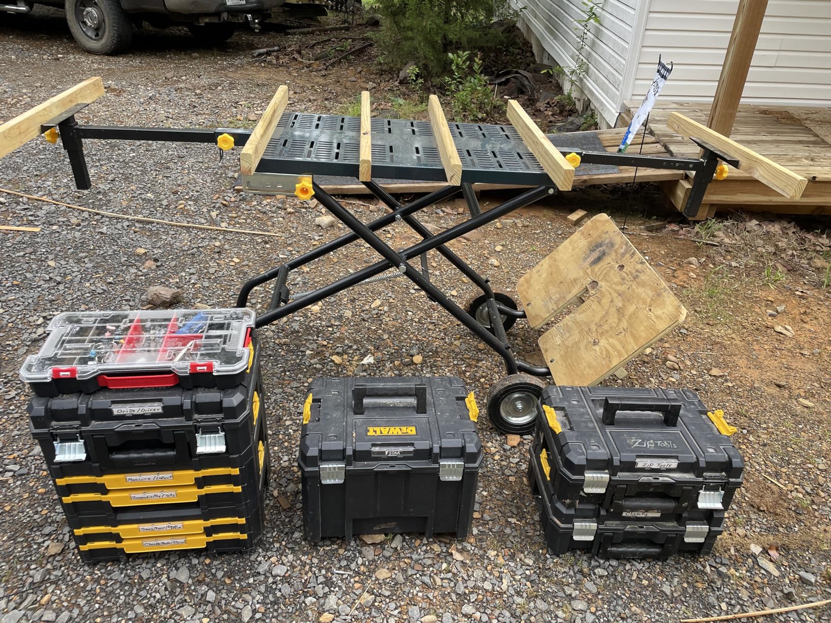 POWERTEC Miter Saw Stand w/Wheels, Collapsible and Portable Tool Stand with Systematic Tool Storage Trays, 330Lbs Load Capacity and Quick-Release Mounting Brackets, Miter Saw Accessories (MT4008VNEW) customer photo 1