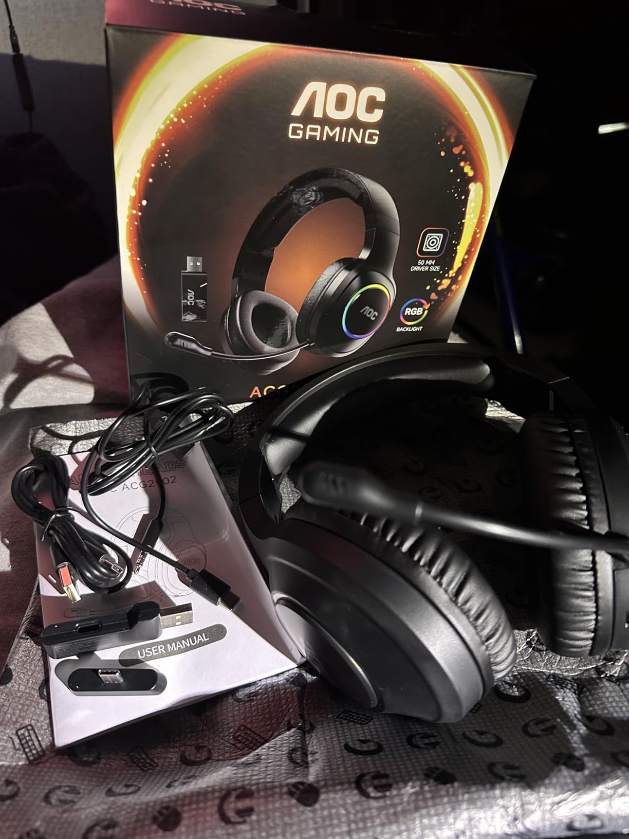 AOC Wireless Gaming Headset Compatible with PS5/4, Nintendo Switch, PC, Bluetooth 5.4 & 2.4GHz Gaming Headphones with Noise Canceling Mic, RGB, Type-C, 20ms Latency, 45H, 7.1 Virtual Surround- Black customer photo 2