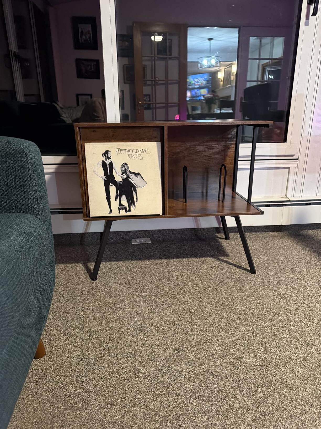 Flip Top Record Player Stand, Large Record Storage Holds up to 300+ Albums, 3 Tier Vinyl Record Storage, Vintage Turntable Stand with Open Storage customer photo 2