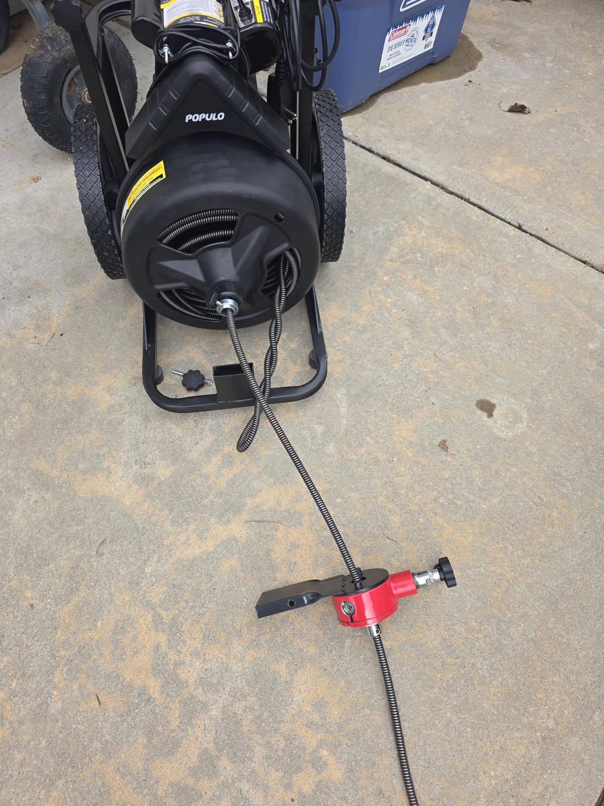 100 ft x 1/2 inch POPULO Auto Feed Electric Drain Snake Auger for 2 to 4 Inch Pipes, Sewer Plumbing Snake Auger, Heavy Duty Drain Cleaner Machine with 8 Cutters & 1 Root Killer & Gloves customer photo 2