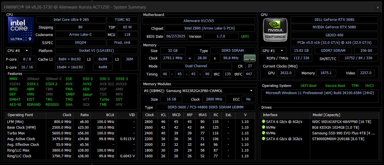 Alienware Aurora Gaming Desktop ACT1250 - Intel Core Ultra 9 285 Processor, Liquid Cooled, NVIDIA GeForce RTX 5080, 32GB DDR5 RAM, 1TB SSD, 1000W Platinum Rated PSU, Windows 11 Home customer photo 1