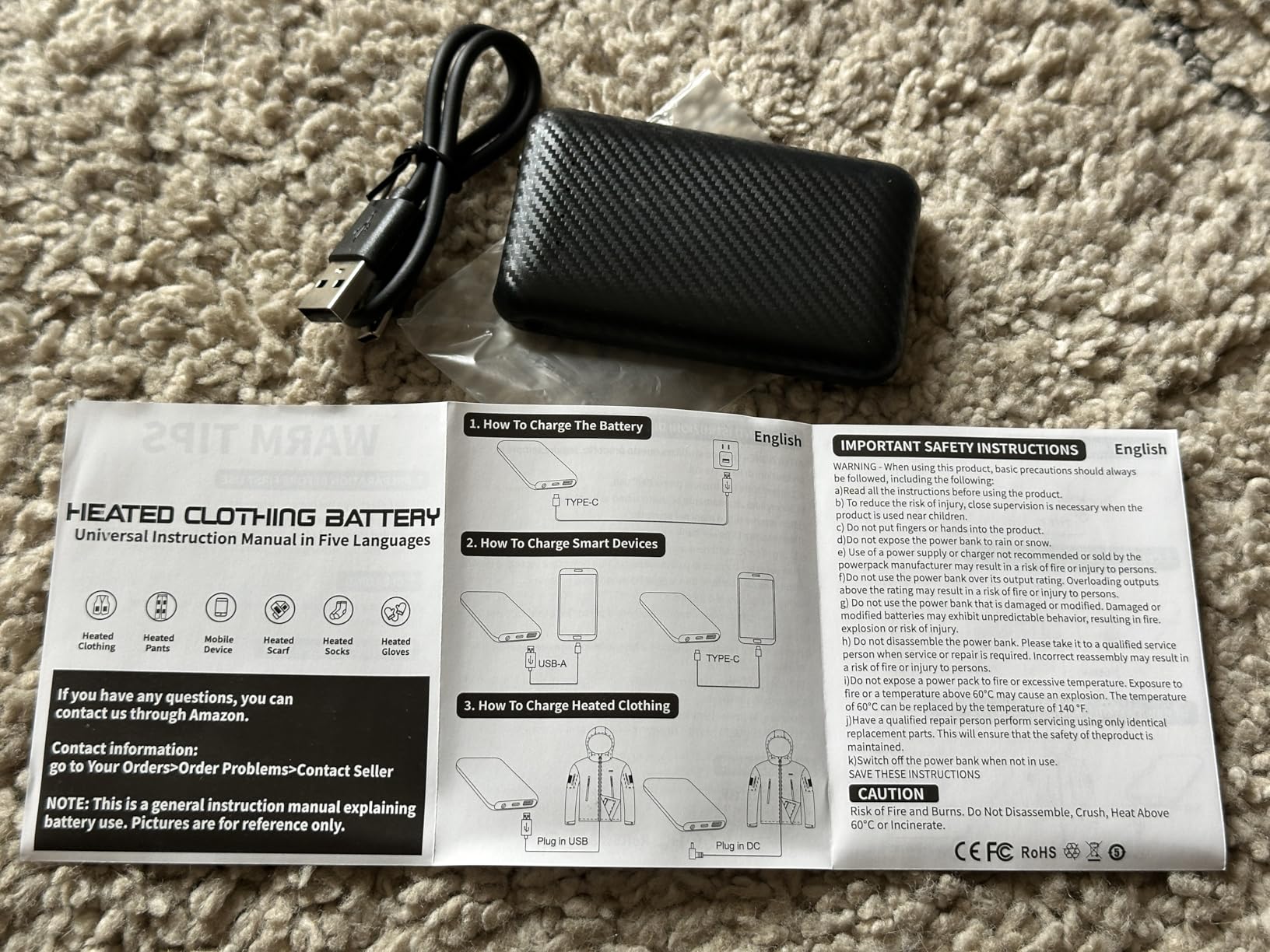 Battery Pack for Heated Gloves Scarf Socks and Heating Slippers, 5V2A Heated Clothing Replacement Battery Pack customer photo 1