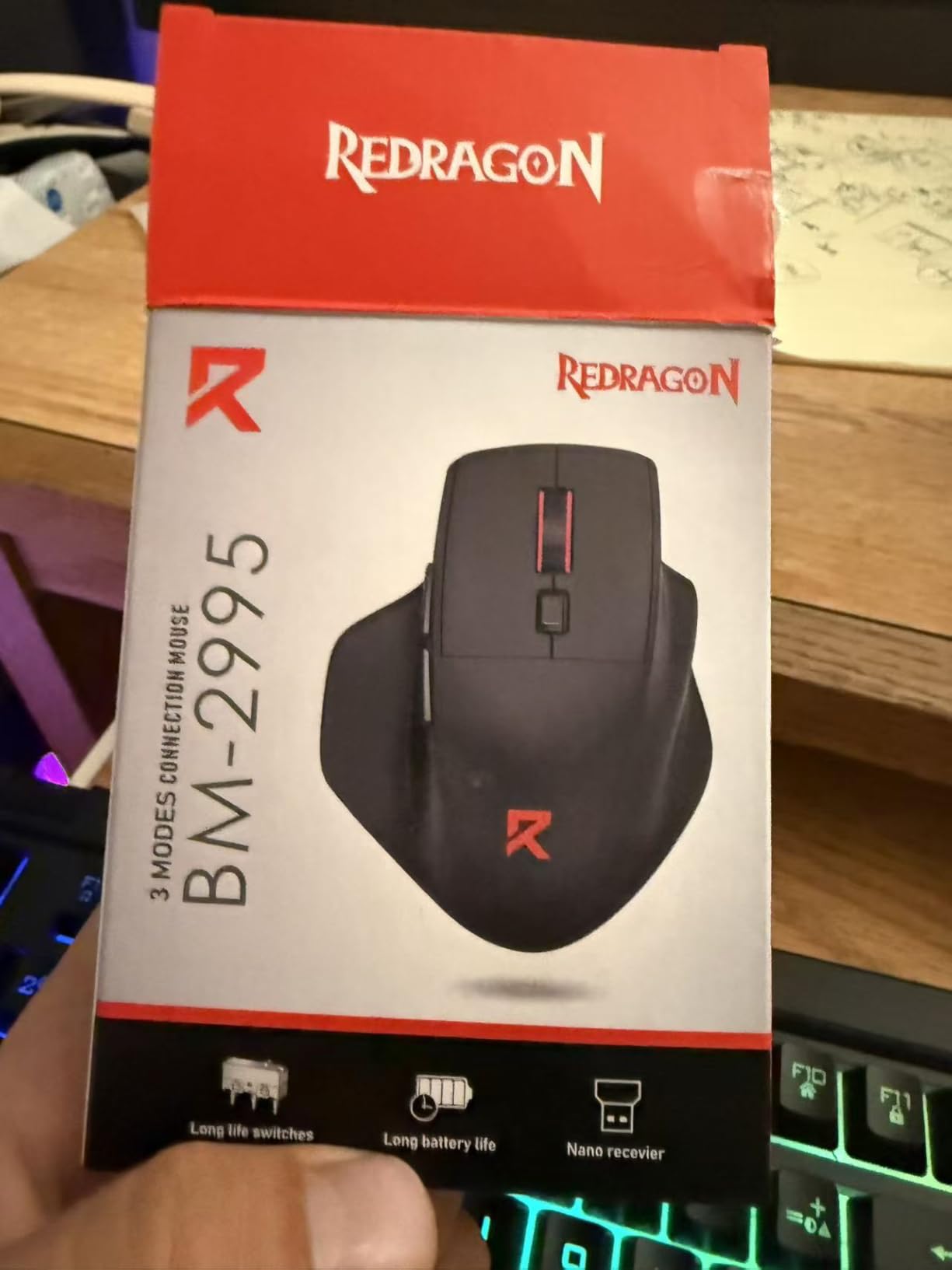 Redragon Large Wireless Gaming Mouse for Big Hands, Tri-Modes 2.4G/Bluetooth/Wired Rechargeable Ergo RGB Mouse with 2 Side Buttons, 6 Backlit Modes, Programmable Macro Gamer Mouse customer photo 1