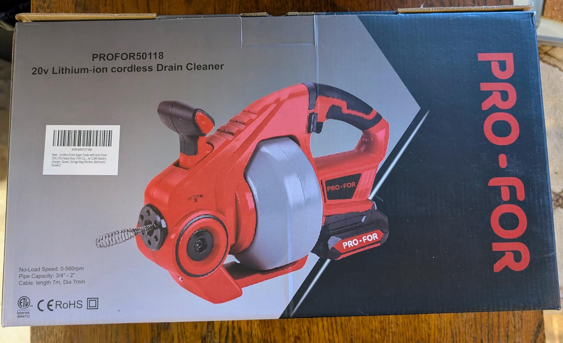 20V Cordless Electric Drain Auger, 25Ft Auto-Feed Drain Snake, Replaceable Cable, 2.0Ah Battery & Charger, LED Light, Clog Remover for Sink, Shower, Kitchen, Bathroom Pipes (3/4