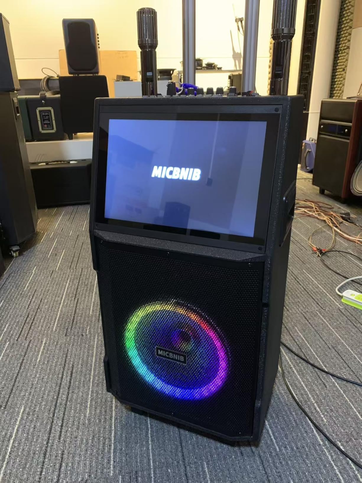 Karaoke Machine for Adults with Lyrics Display and Screen,Portable Bluetooth Speaker for Party,TV, Karaoke System with 2 Wireless Microphone for Any Occasion customer photo 1