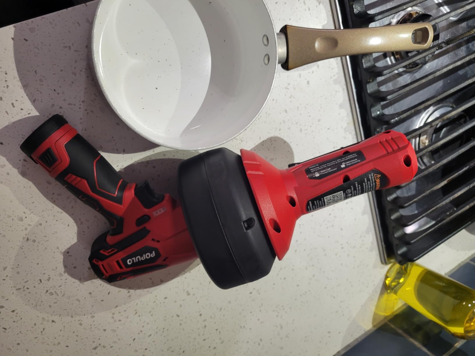 POPULO 12V Cordless Electric Drain Auger, Auto Feed Plumbing Snake Drain for Unclog Sink Drain 3/4