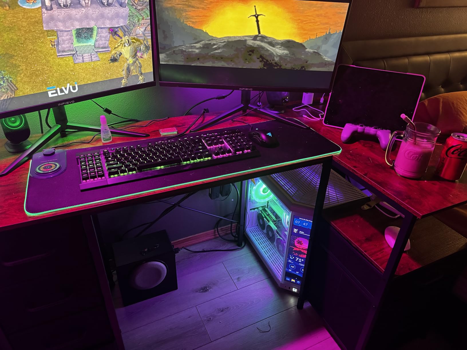 HAUTOCO Wireless Charging Mouse Pad 15W RGB Gaming Mousepad Waterproof Desk Mat with Phone Holder 35.4''x11.8'' Extra Large Desk Pad Non-Slip Base Computer Keyboard Mat for PC Laptop, Black customer photo 1