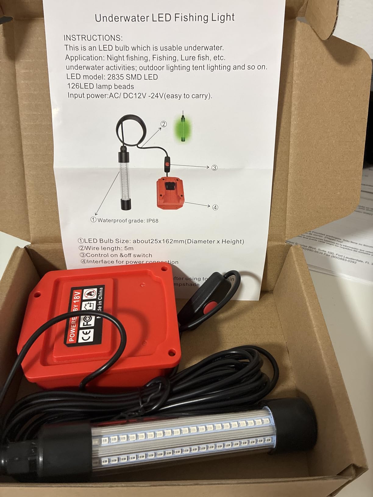 OLIBUY LED Underwater Green Fishing Light, 13W 1300 Lumens IP68 Rated Submersible Fishing Light Attractants for Night Fishing, Docks, Boats, Kayaks customer photo 1