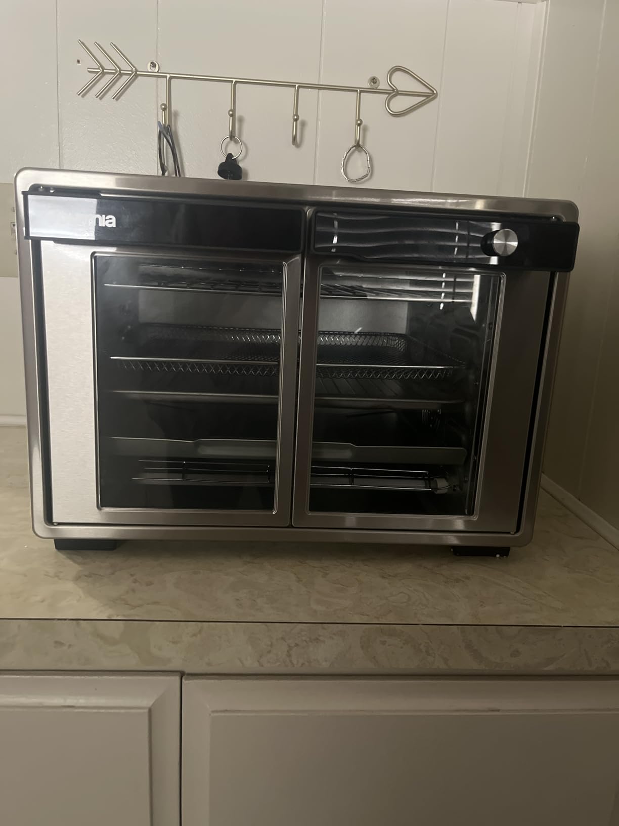 Gourmia French Door Air Fryer Oven - 37 Qt Large Capacity Convection Toaster Oven, FryForce 360°, Digital Display, 12 Cooking Presets, Dehydrate, Fits 13