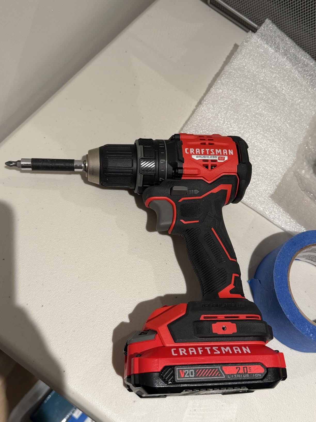 CRAFTSMAN V20 BRUSHLESS RP Compact Drill/Driver, Variable Speeed Trigger, Built In LED, Includes Battery and Charger (CMCD714D1) customer photo 2