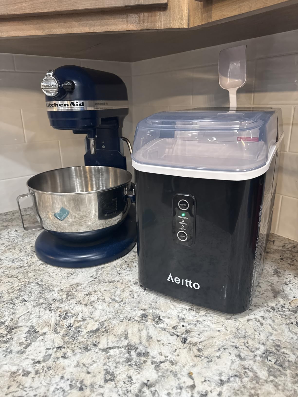 Aeitto Nugget Ice Maker Countertop, 42lbs/24H Ice Machine with 1.5L Water Tank, Rapid Ice Release in 6 Mins, Self-Cleaning Pebble Ice Maker with Basket and Scoop for Home Office RV and Party, Silver customer photo 2