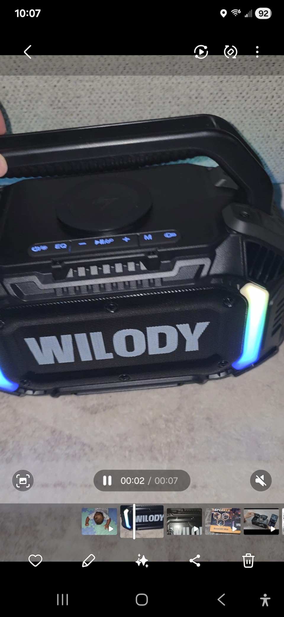 Wilody Speakers Bluetooth Wireless, 100W Loud Outdoor Speaker with Bass, IPX7 Waterproof Floatable, 20H Playtime, Wireless Charge, TWS, RGB Light, Portable Speaker for Work, Garage, Outdoor (Black) customer photo 1