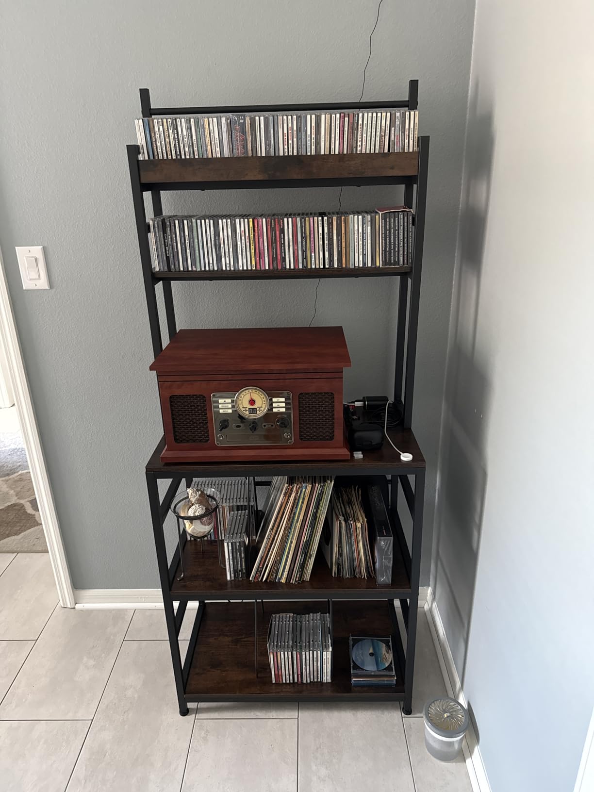 Large Record Player Stand with Vinyl Storage Shelf, 5-Tier Record Player Table Holds Up 500+ Albums, Turntable Stand with Charging Station & CD/DVD Rack customer photo 1