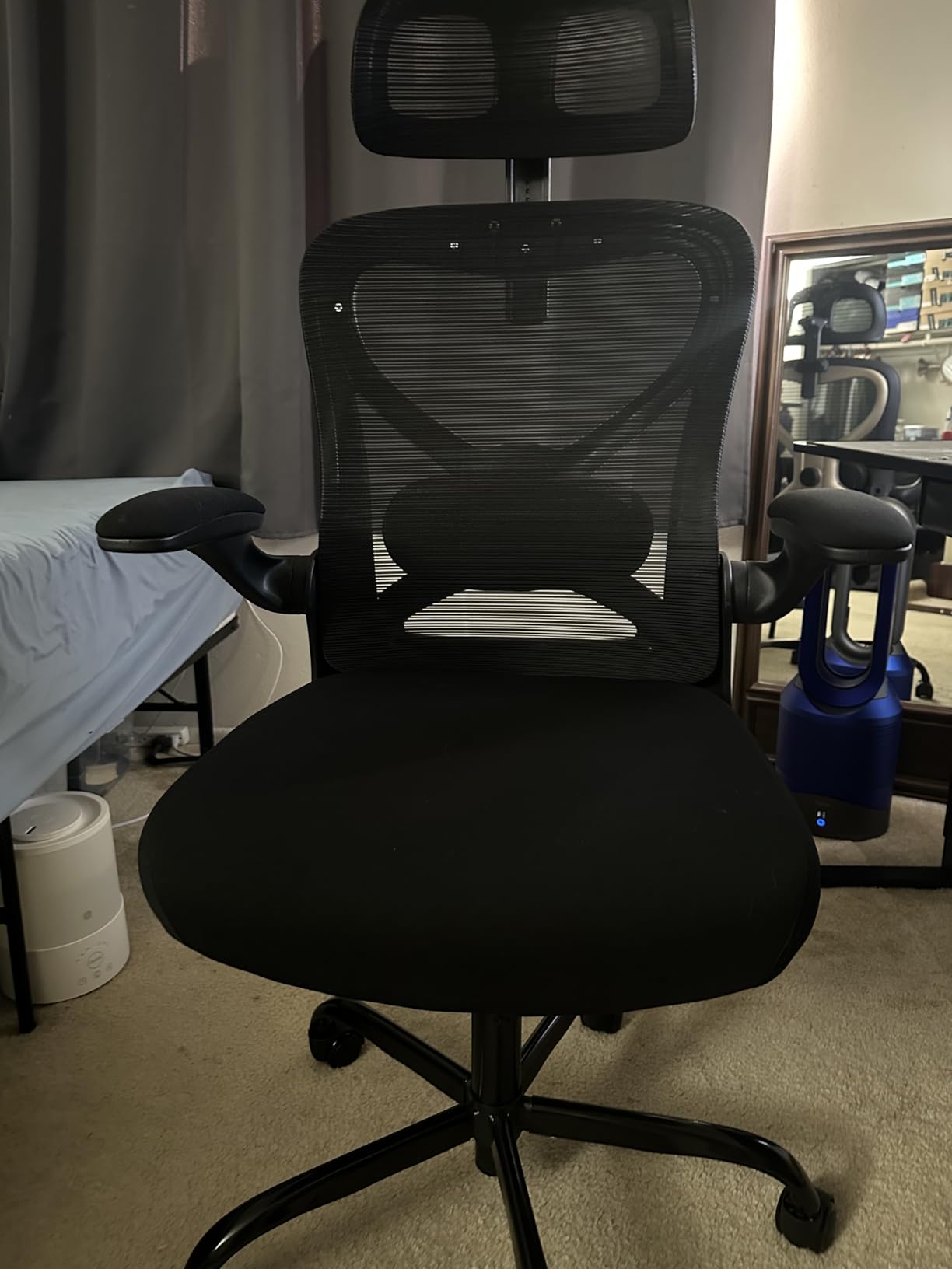 Ergonomic Office Chair, Mesh Desk Chair with Headrest, Lumbar Support, Thick Seat Cushion, Flip-up Arms, High Back Computer Task Chairs for Home Office, Black/Silver customer photo 2