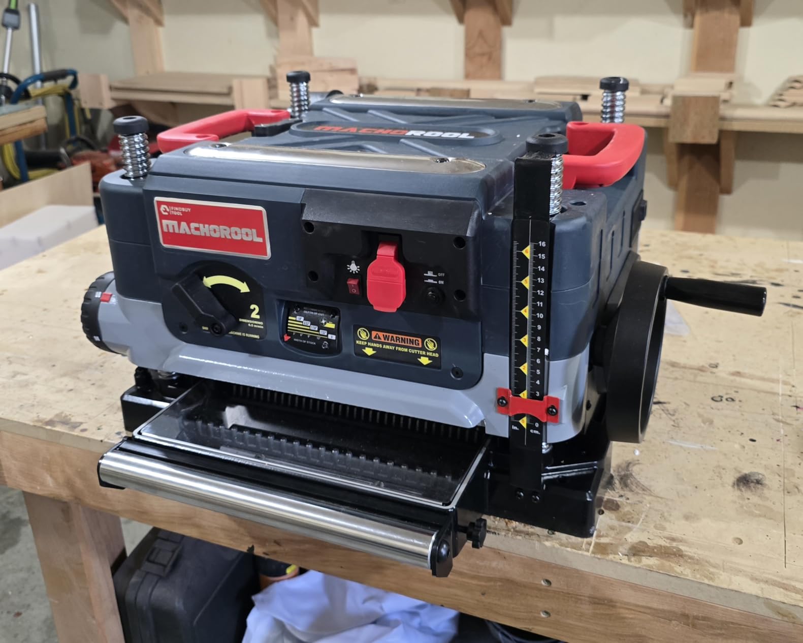 FINDBUYTOOL 13-Inch Thickness Planer with Helical Cutterhead - 2.5HP Motor, 2-Speed (21/12 FPM), 40 Carbide Inserts, Precision Depth Adjustment, Dust Port, LED Light- Professional Woodworking Tool customer photo 1