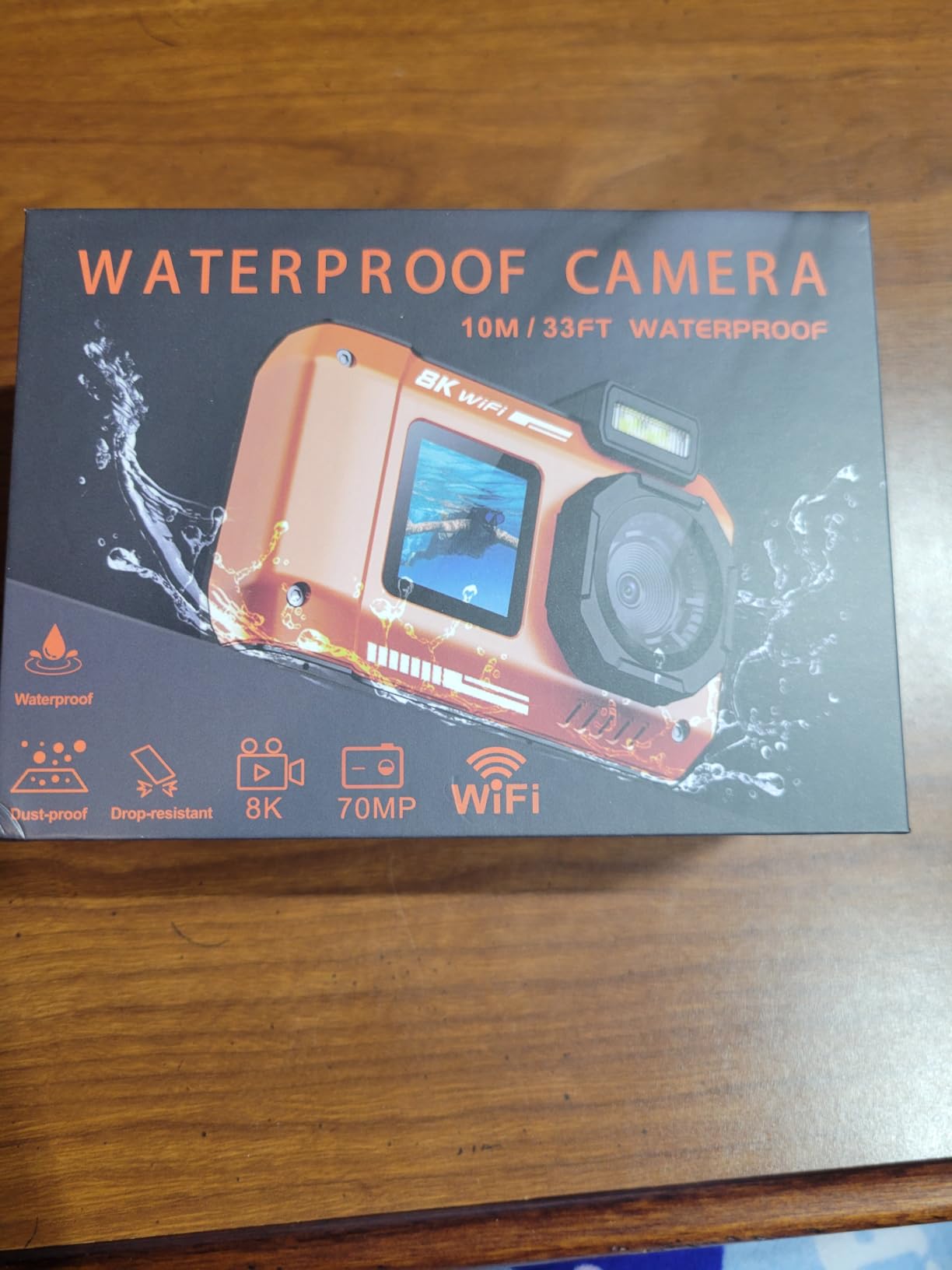 8K Digital Camera WiFi 33FT Underwater Camera for Snorkeling 70MP Waterproof Camera with 64GB Card Rugged Dustproof Shockproof Dual-Screen Selfie Autofocus Point and Shoot Digital Camera (Orange) customer photo 1