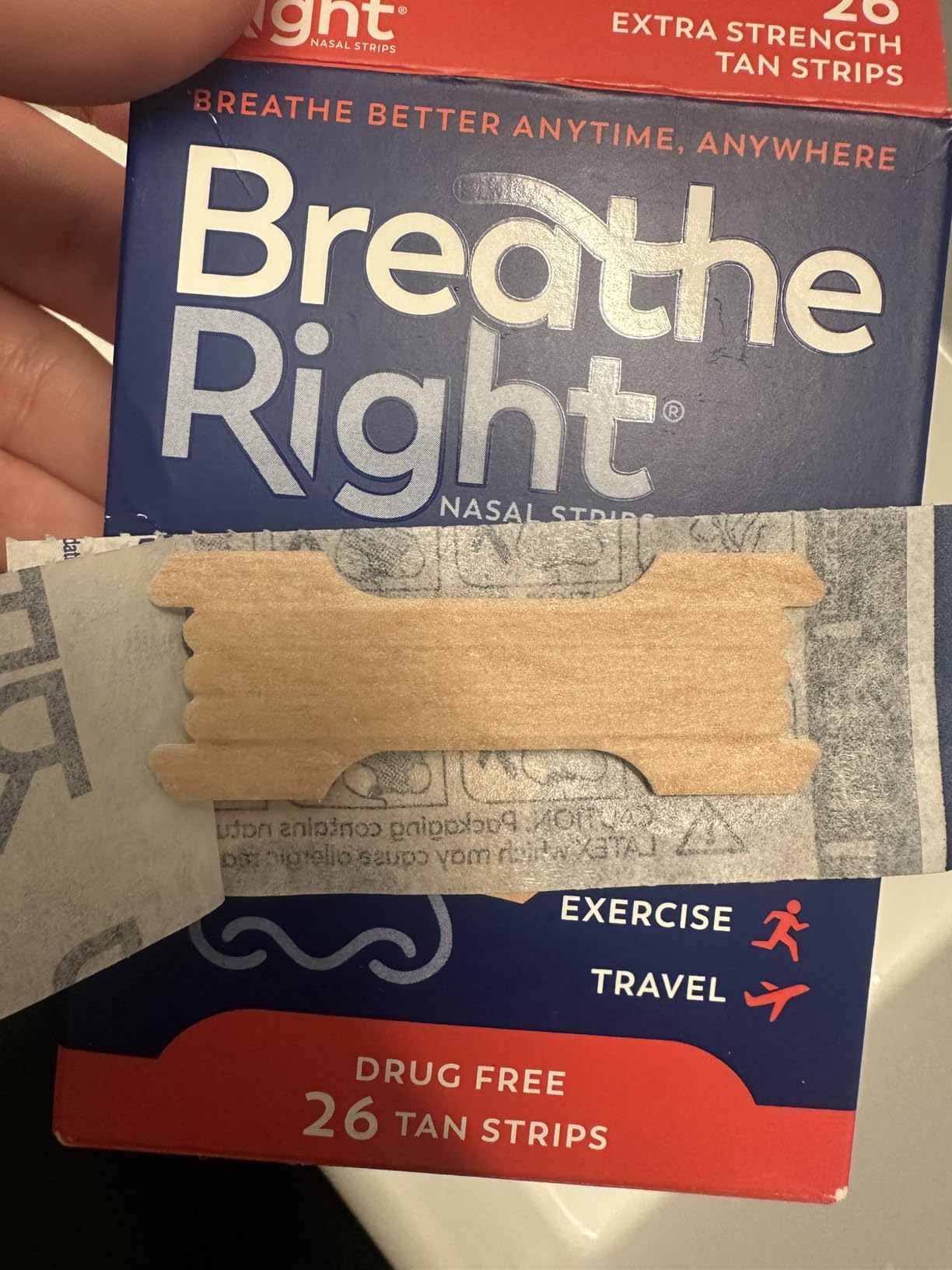 Breathe Right Nasal Strips, Extra Strength Tan Nose Strips, Drug-Free Nasal Congestion Relief for Better Breathing, Help Relieve Snoring, Caused by Colds & Allergies, Deviated Septum, 26ct customer photo 2
