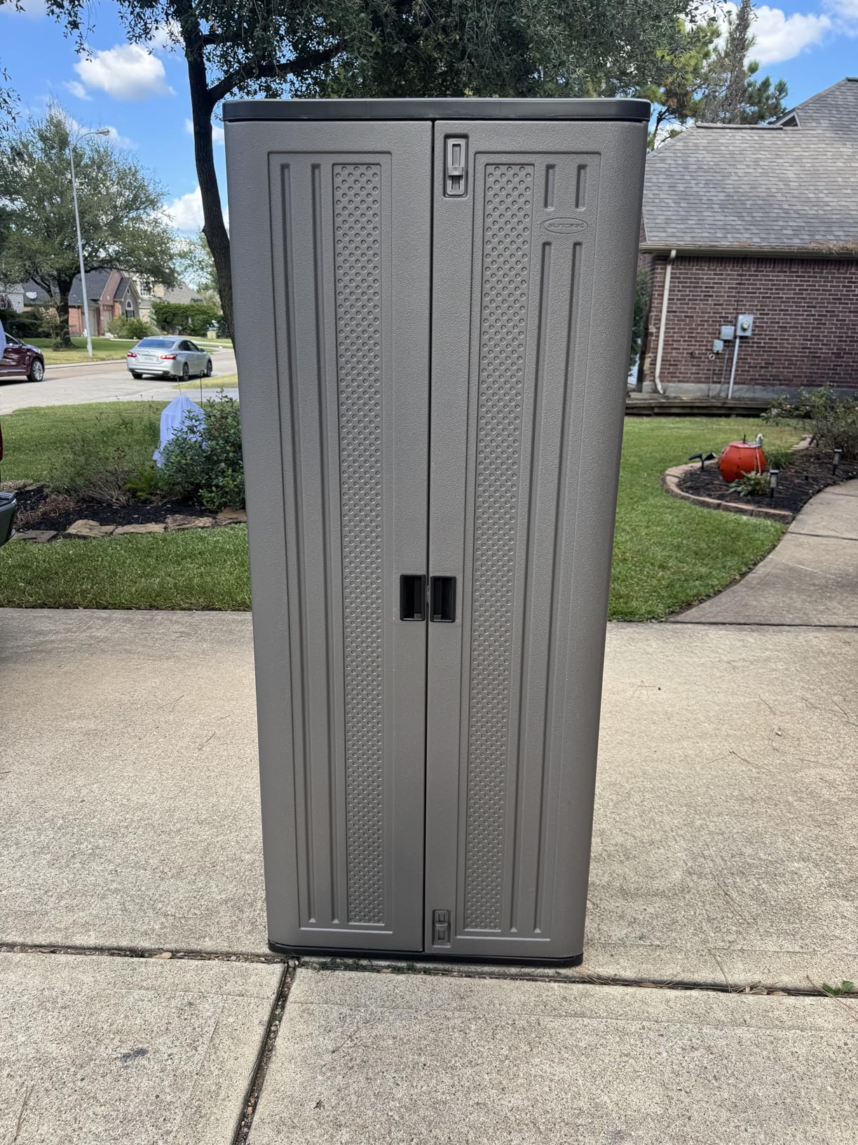 Suncast Tall Storage Cabinet, Platinum Resin Garage Storage Cabinet with Doors & Shelves, Plastic, Lockable, Freestanding Utility Closet customer photo 2