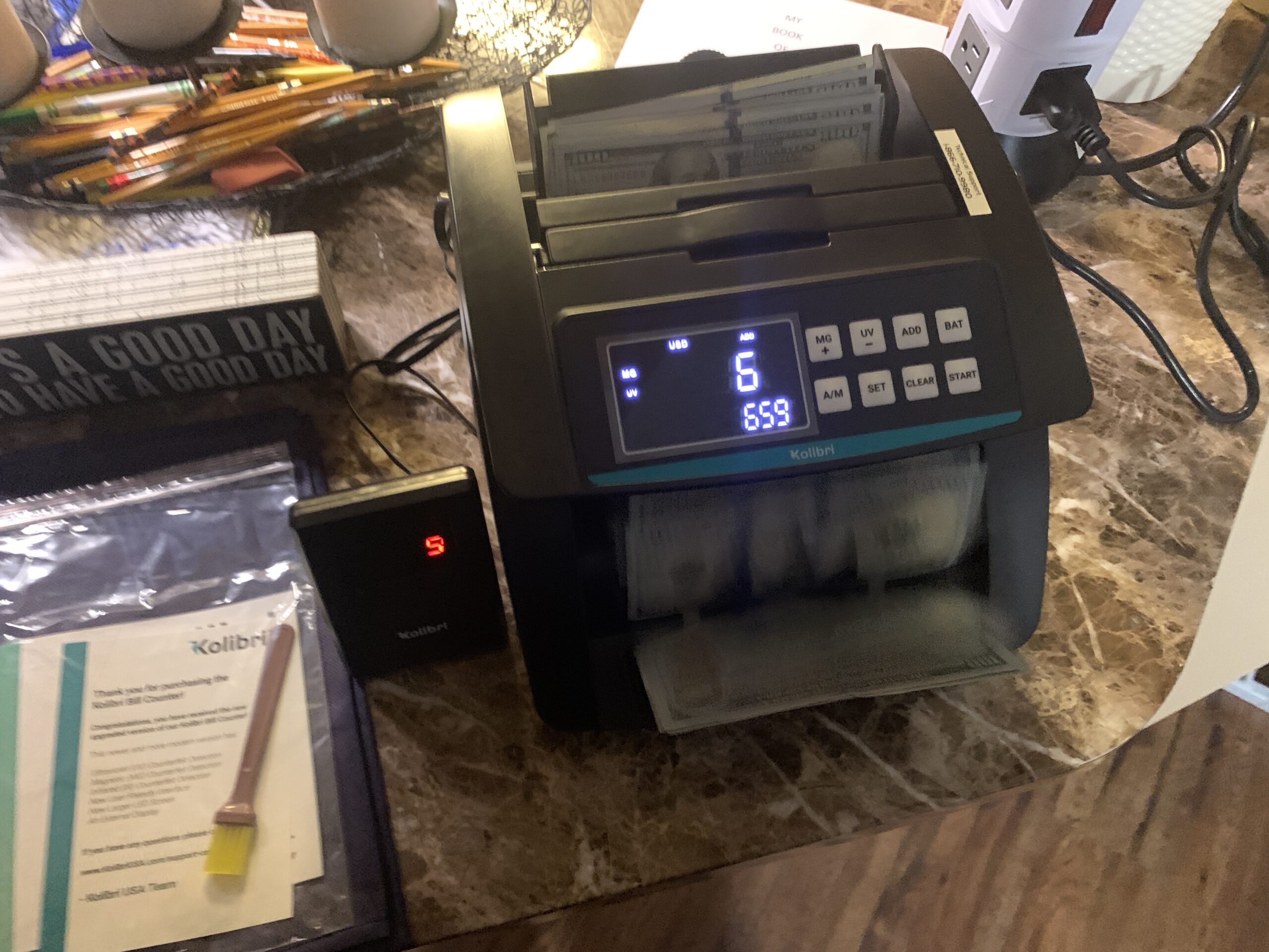 KOLIBRI Money Counter Machine - LCD Display - Business Grade - Advanced UV/MG/IR/DD/HLF Detection - Single Denomination Value Count - Multi-Currency - 1,500 Notes/Min - 1-Year Warranty customer photo 1