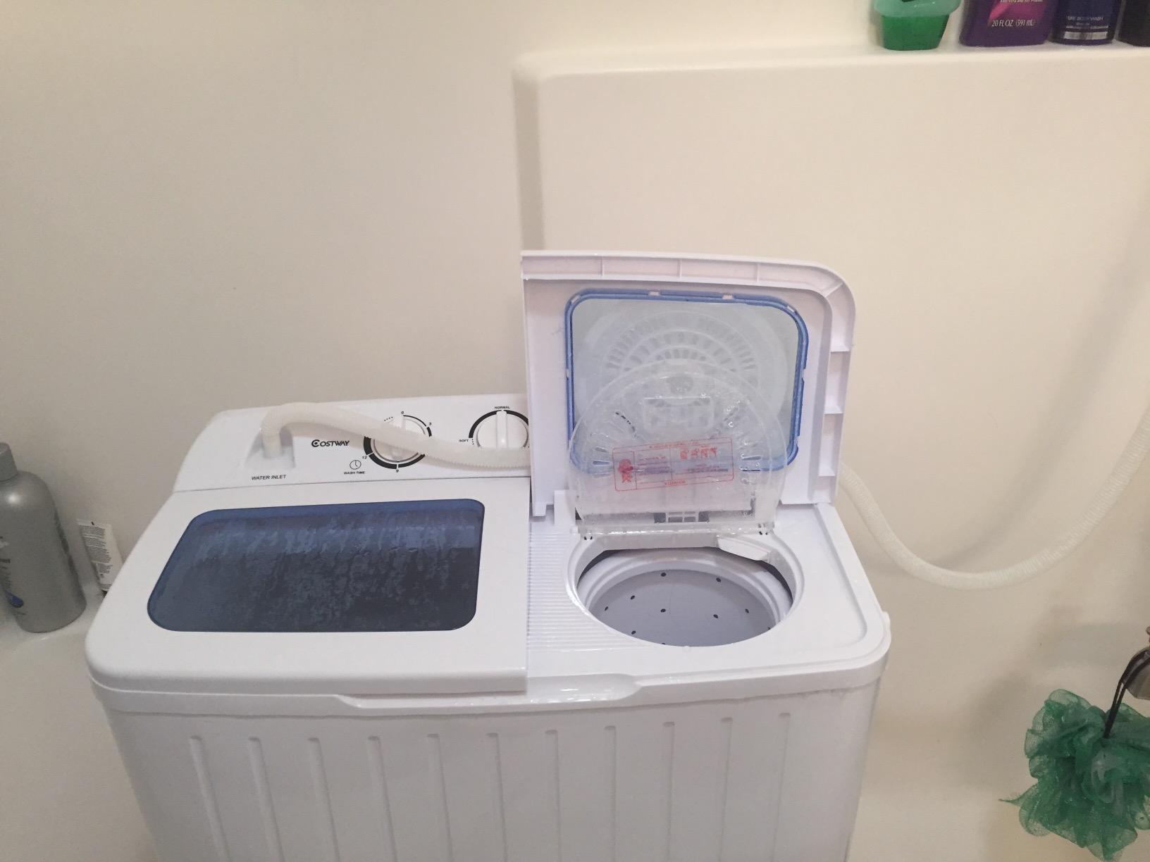 Giantex Portable Mini Compact Twin Tub Washing Machine 20lbs Washer Spain Spinner Portable Washing Machine, Blue+ White customer photo 2