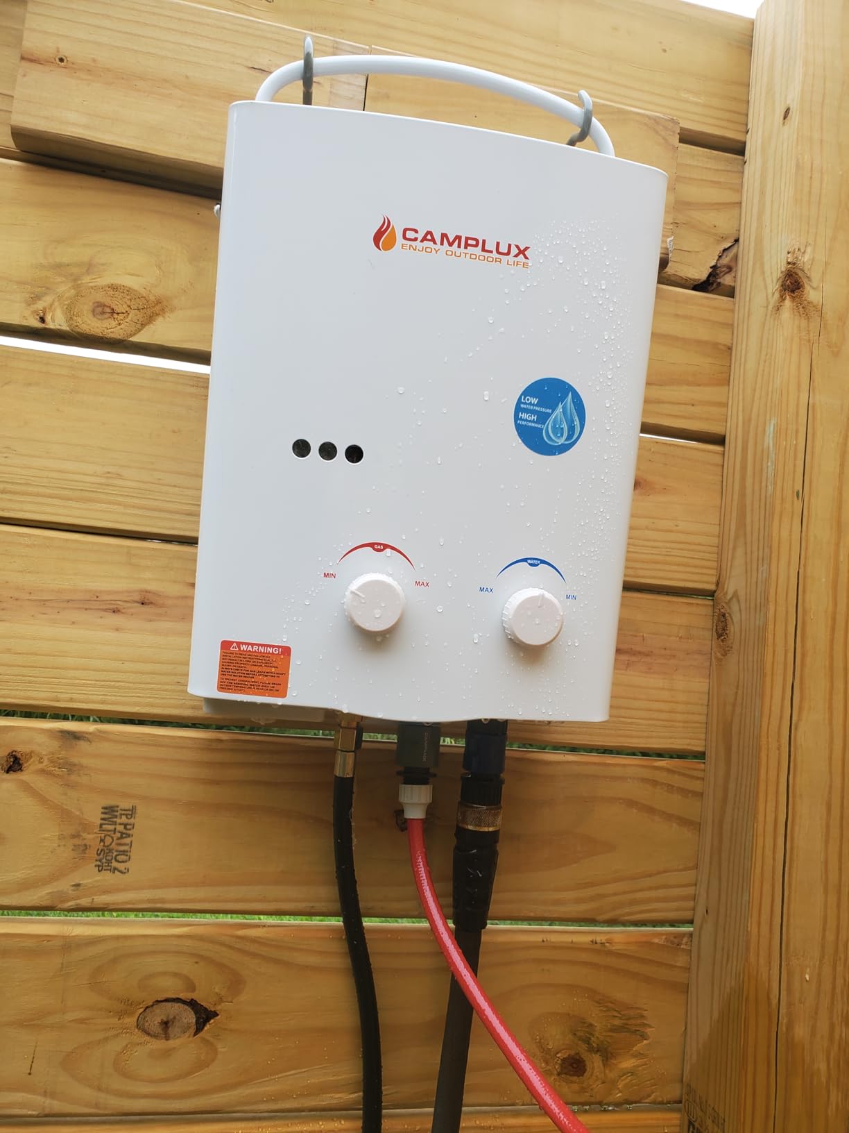 CAMPLUX 5L Portable Tankless Water Heater, 1.32 GPM Outdoor Propane Shower for Camping, RV, Off-Grid, Instant Hot Water with Folding Handle, Overheat Protection, Low Pressure Startup, AY132, White customer photo 2