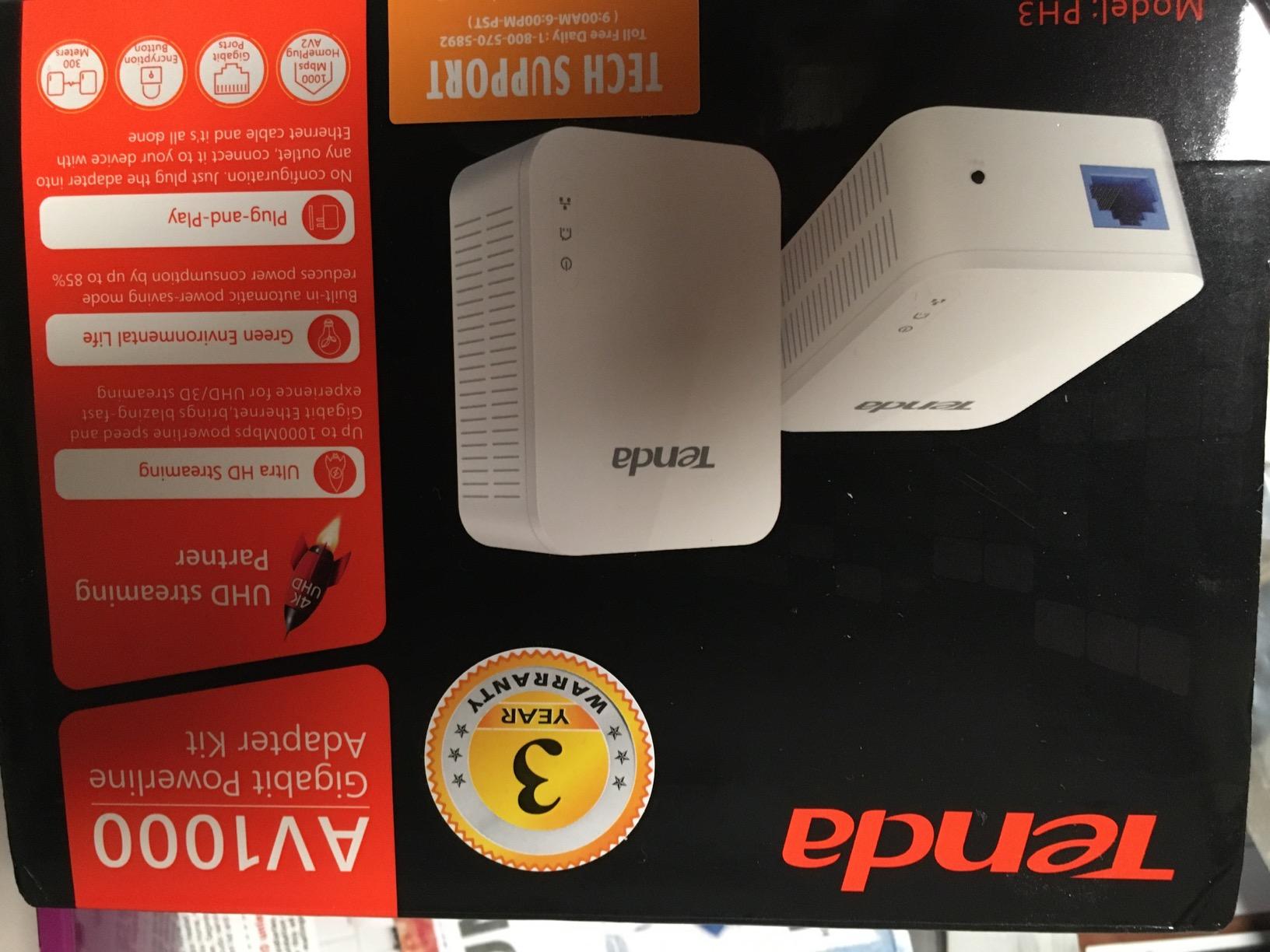 Tenda AV1000 Powerline Adapter Kit with Gigabit Ports (PH3) - Plug and Play, for HD/3D/4K Video Streaming and Gaming customer photo 1