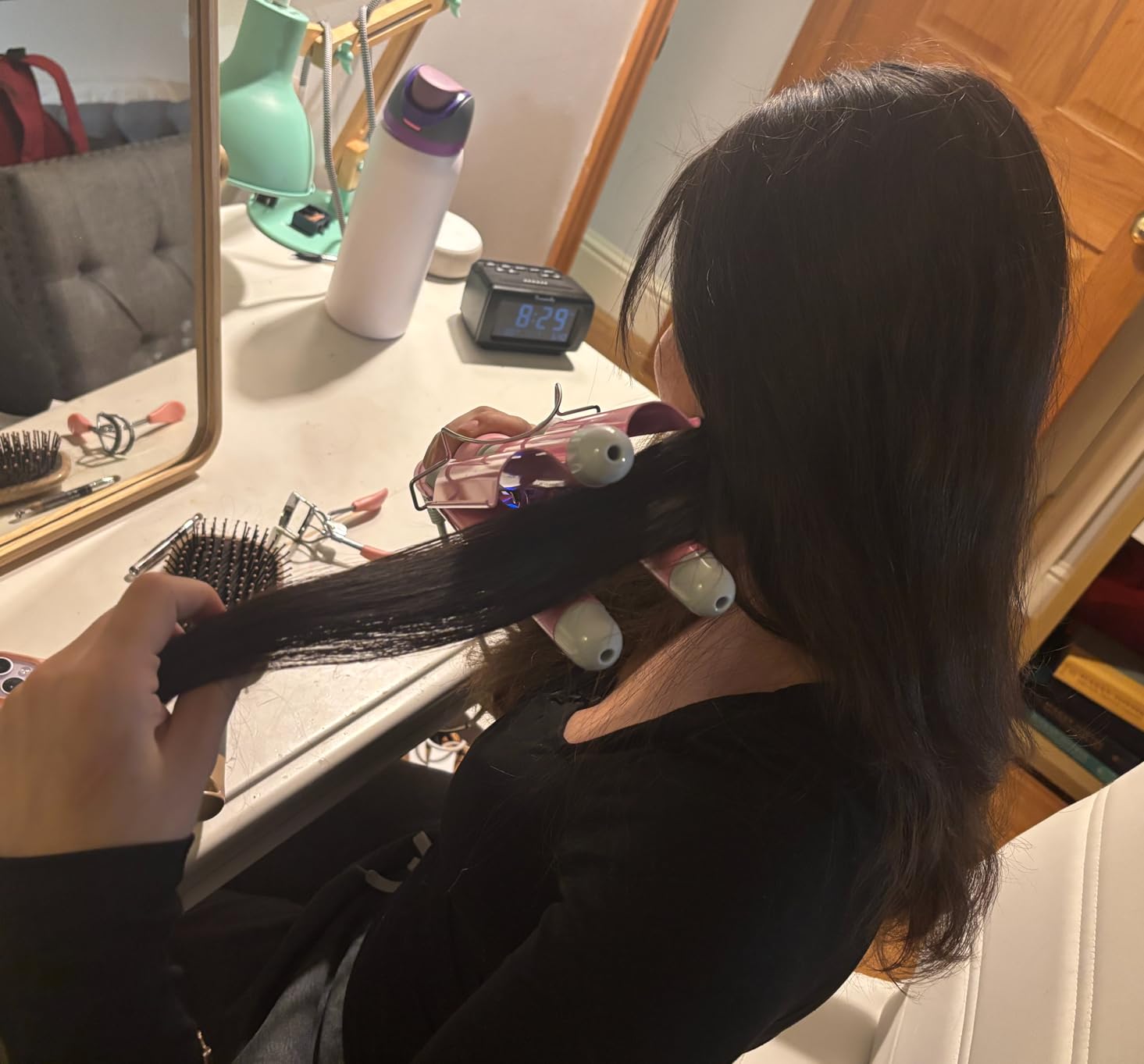 Alure Three Barrel Curling Iron Wand Hair Waver with LCD Temperature Display - 1 Inch Ceramic Tourmaline Triple Barrels, Dual Voltage Crimp customer photo 2