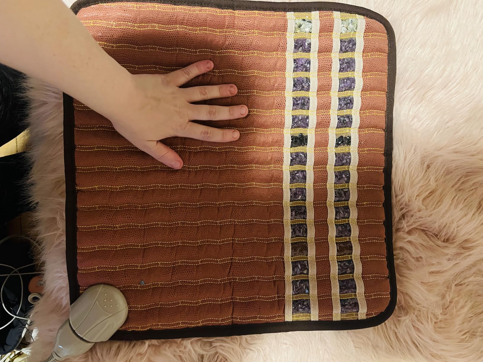 HealthyLine Small Far Infrared Electric Heating Pad for Pain Relief, Heat Therapy with Tourmaline, Amethyst & Obsidian Gemstones, Calming Negative Ions, Auto Shut Off Inframat Pro 18