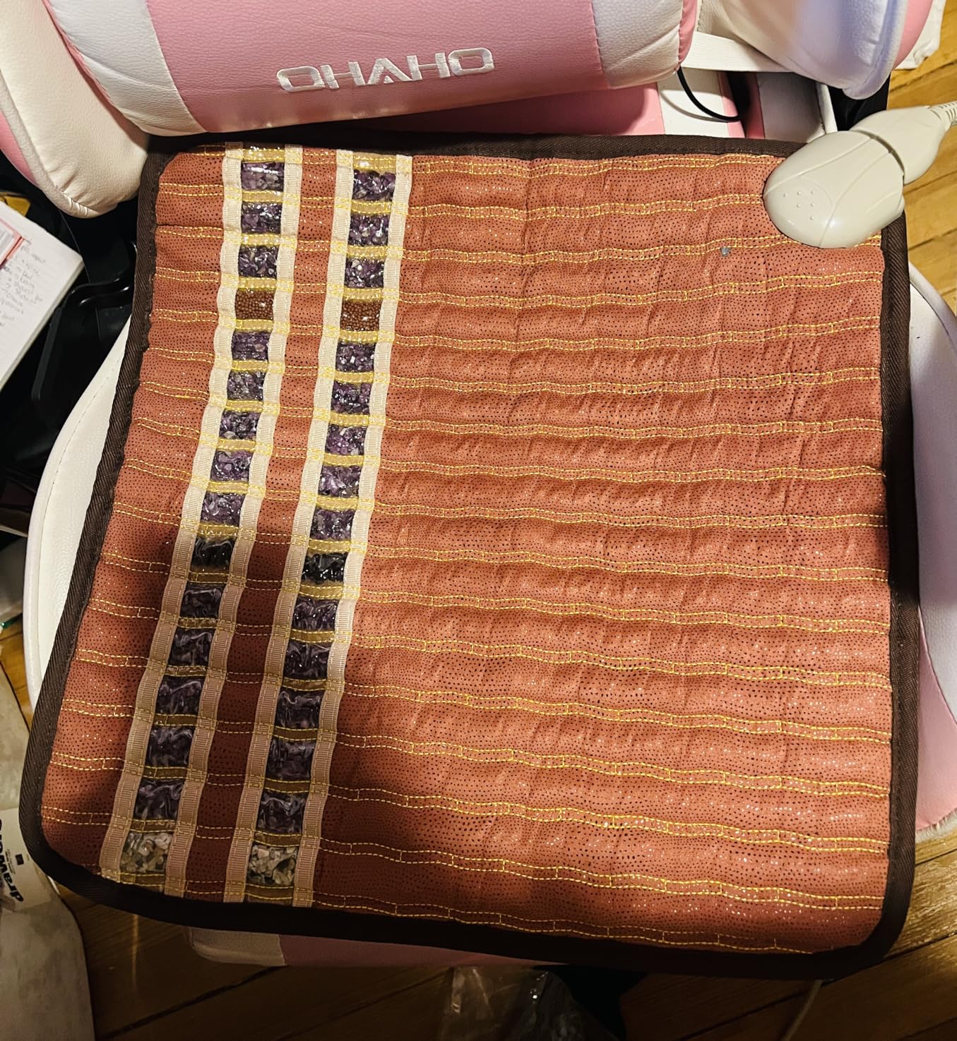 HealthyLine Small Far Infrared Electric Heating Pad for Pain Relief, Heat Therapy with Tourmaline, Amethyst & Obsidian Gemstones, Calming Negative Ions, Auto Shut Off Inframat Pro 18