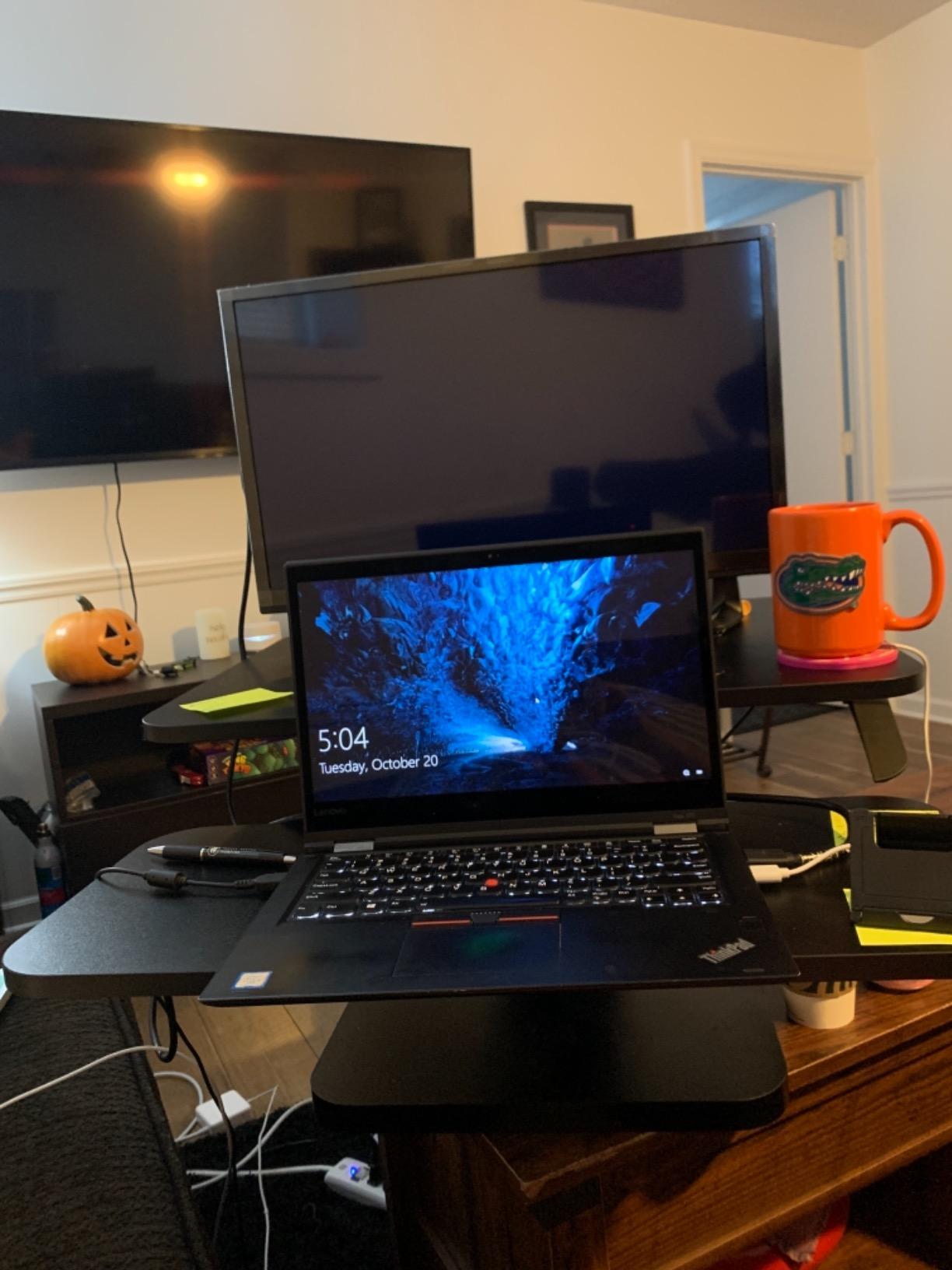 VIVO Black Height Adjustable 25 inch Standing Desk Converter, Compact Sit Stand Tabletop Monitor Riser Workstation, DESK-V001G customer photo 2