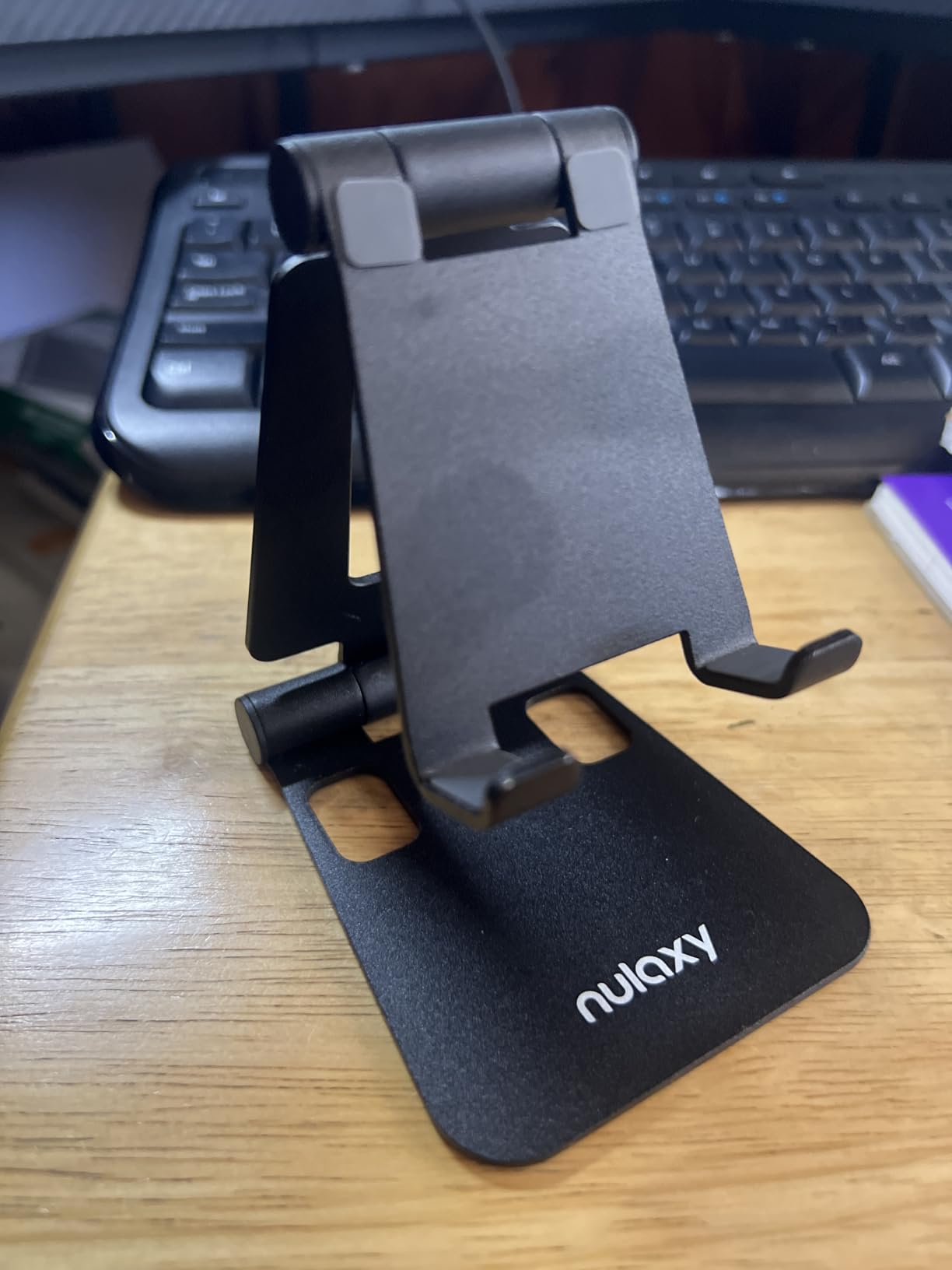 Nulaxy Dual Folding Cell Phone Stand, Fully Adjustable Foldable Desktop Phone Holder Cradle Dock Compatible with iPhone 17 16 15 14 13 12 11 Pro Max Xs Xr X 8, Nintendo Switch, All Phones customer photo 1