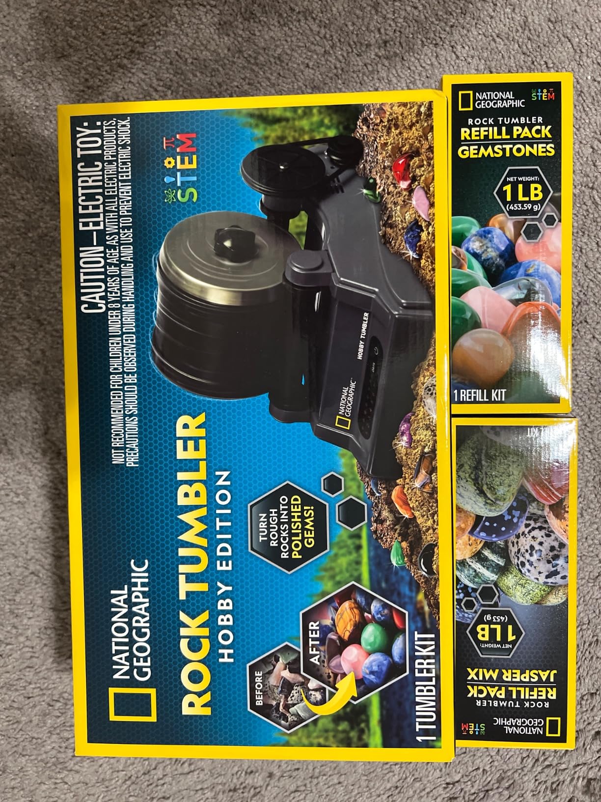 National Geographic Hobby Rock Tumbler Kit - Rock Polisher for Kids & Adults, Noise-Reduced Barrel, Grit, 2.5 Pounds Raw Gemstone & Jasper Mix, Great STEM Hobby Kit customer photo 1
