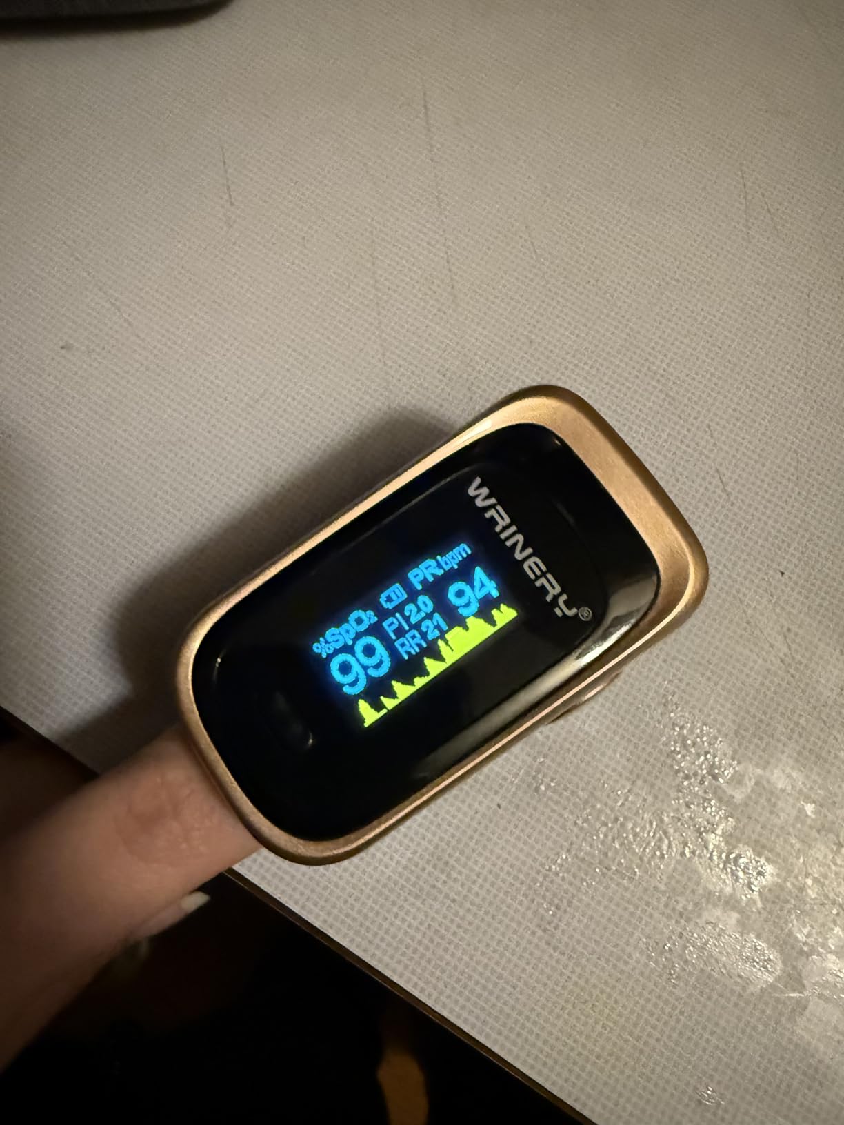 Oxygen Saturation Monitor, Wrinery Premium Pulse Oximeter Fingertip, Oxygen Monitor, O2 Saturation Monitor, OLED Portable Oximetry with Batteries, Lanyard (Rose gold-Royal black) customer photo 1