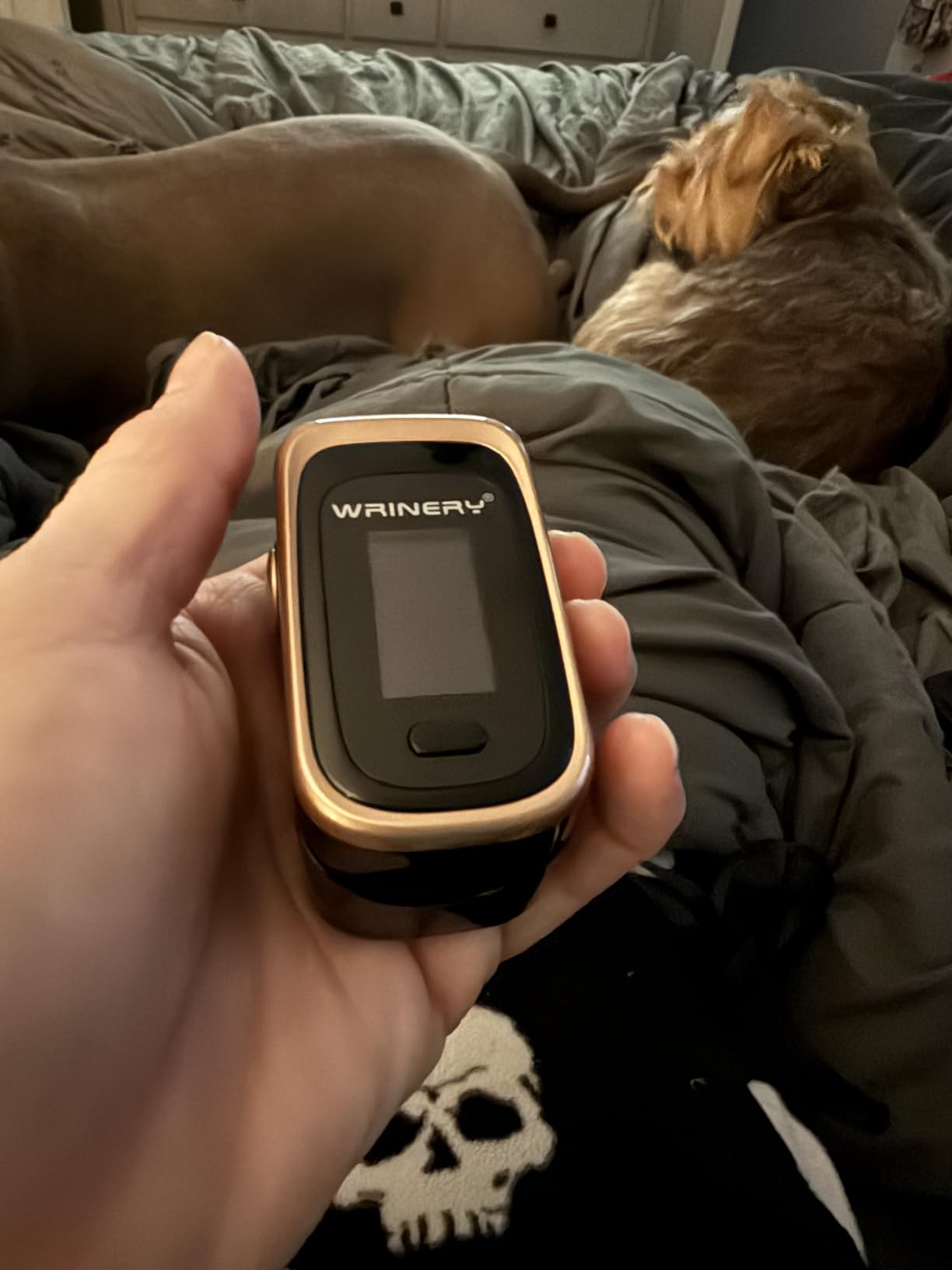 Oxygen Saturation Monitor, Wrinery Premium Pulse Oximeter Fingertip, Oxygen Monitor, O2 Saturation Monitor, OLED Portable Oximetry with Batteries, Lanyard (Rose gold-Royal black) customer photo 2