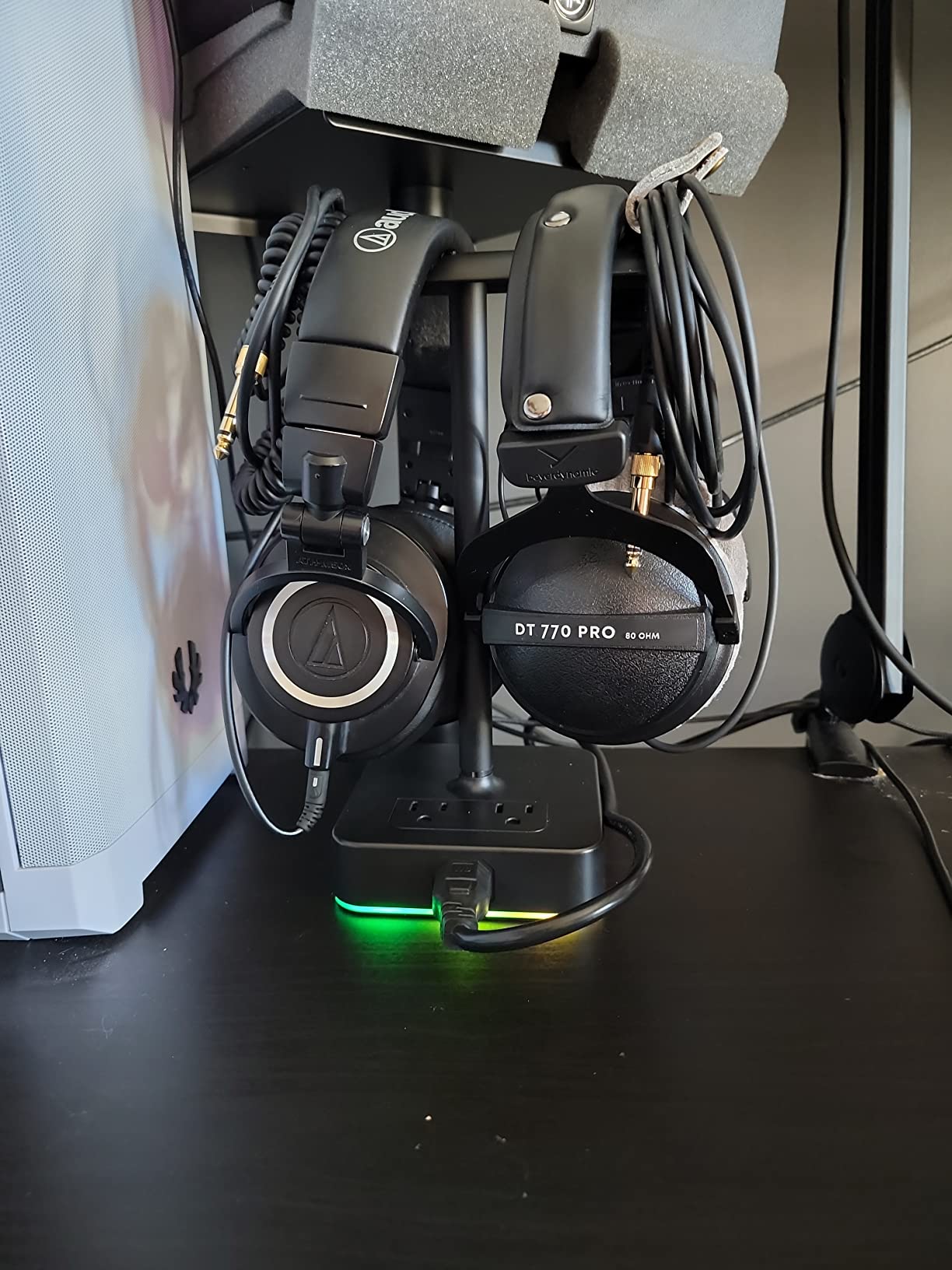 KAFRI RGB Dual Headphone Stand with USB C Charger Desk Gaming Double Headset Holder Hanger Rack with 3 USB Charging Port and 2 Outlet customer photo 1