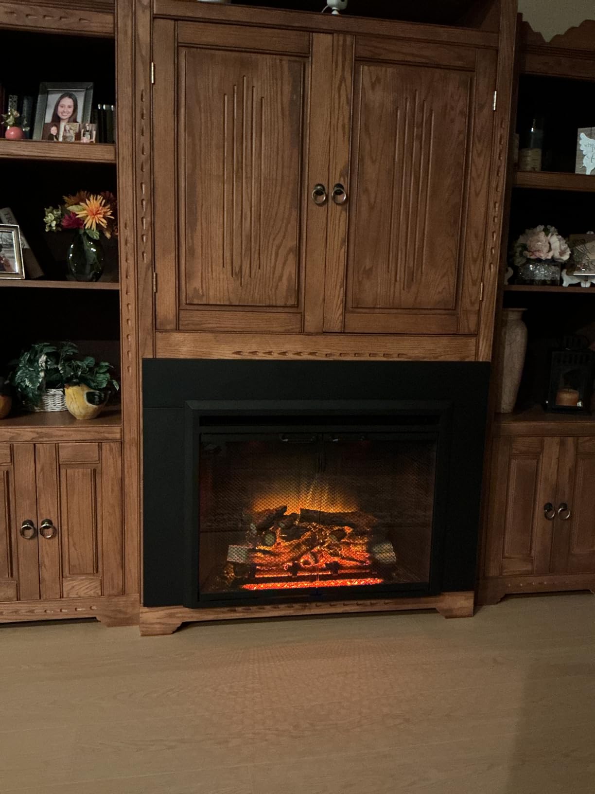 PuraFlame Klaus Electric Fireplace Insert with Fire Crackling Sound, Glass Door and Mesh Screen, 750/1500W, Black, 33 1/16 Inches Wide, 25 9/16 Inches High customer photo 2