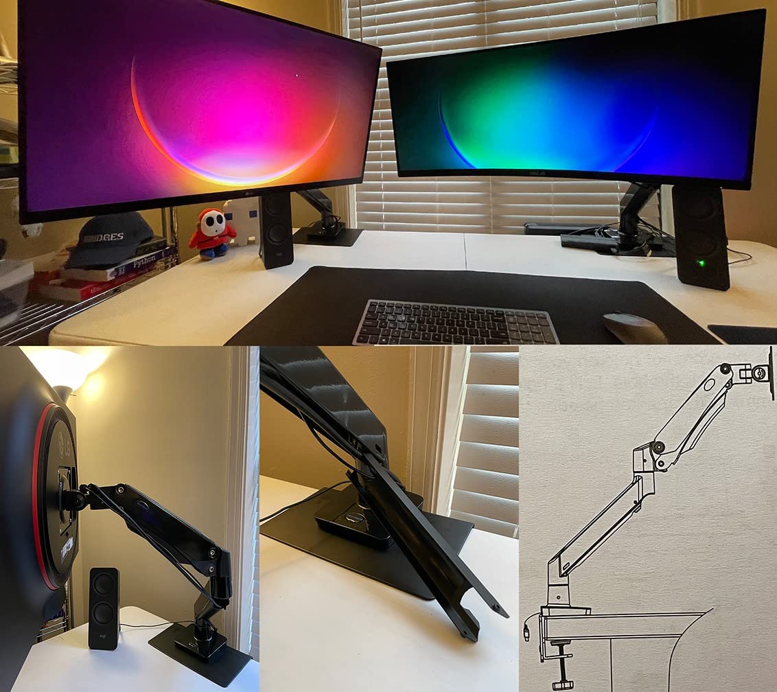 HUANUO Heavy Duty Monitor Arm for 49-Inch Ultrawide/Curved Screens, Full Motion Adjustable Monitor Mount with Aircraft-Grade Aluminum, Holds 26.4lbs, VESA 75x75/100x100mm customer photo 1