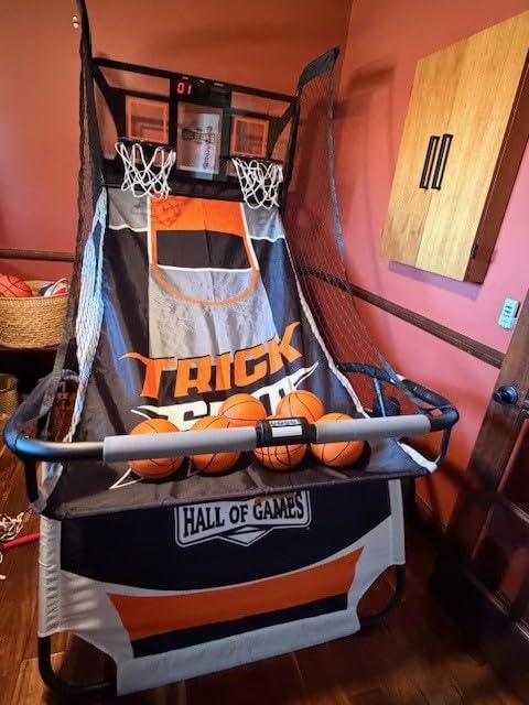 Hall of Games EZ Fold Premium Indoor Arcade Basketball Game with Steel Frame and Polycarbonate Backboard, Dual Shot Electronic Scoring with 6 Size 3 Balls Included, Perfect for Basement Game Rooms customer photo 1