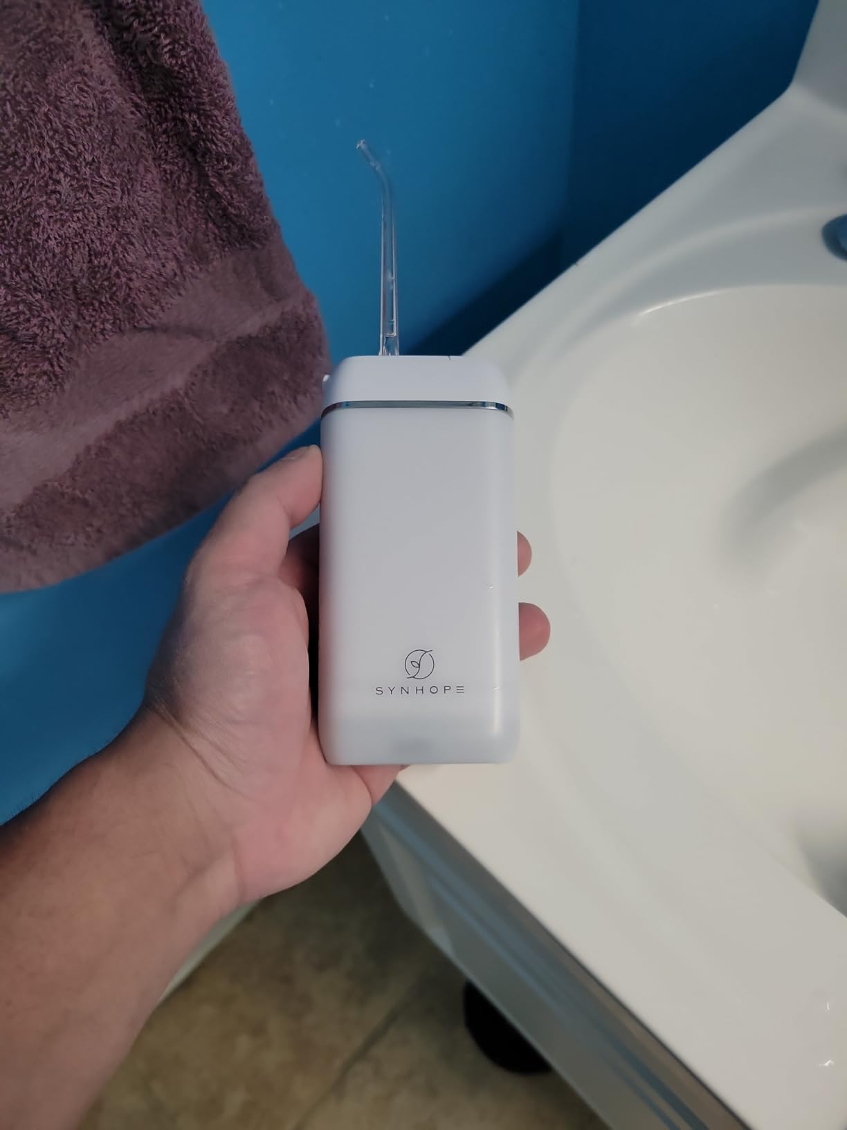 Water Flosser [ Mini Cordless Portable ] Oral Irrigator Water Teeth Cleaner Pick, Telescopic Water Tank, 3 Modes & IPX7 Waterproof, Home & Travel Water Floss for Teeth, Braces Bridges Care (White) customer photo 2