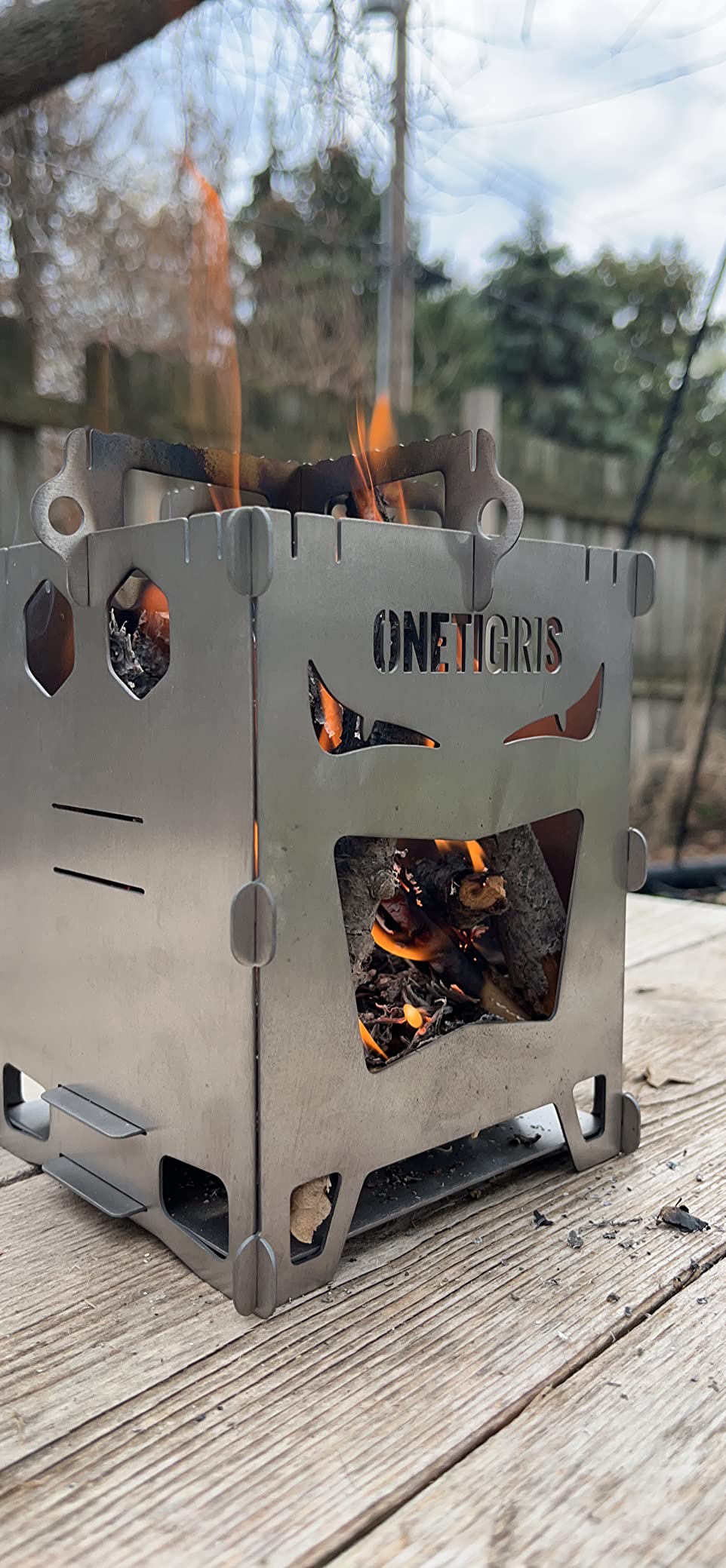 OneTigris ROCUBOID Camping Backpacking Titanium Stove Portable Foldable Burning Wood Stove for Outdoor Hiking Picnic BBQ, Weights 460g/16.2oz customer photo 2