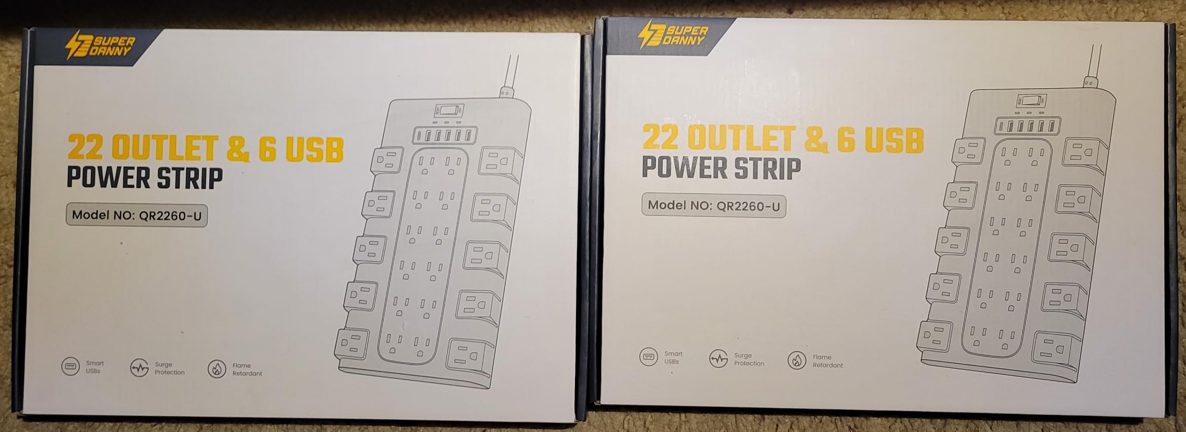 Power Strip, SUPERDANNY Surge Protector with 22 AC Outlets and 6 USB Charging Ports, 1875W/15A, 2100 Joules, 6.5Ft Flat Plug Heavy Duty Extension Cord for Home, Office, Dorm, Gaming Room, Black customer photo 2