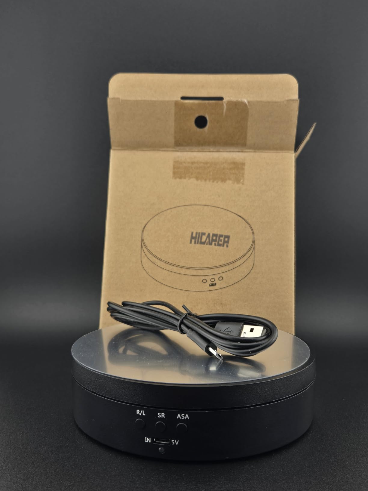 Hicarer Rotating Display Stand 360 Degree Motorized Turntable Stand with USB Power Cable for Photography Products and Shows, Black (PVC) customer photo 2