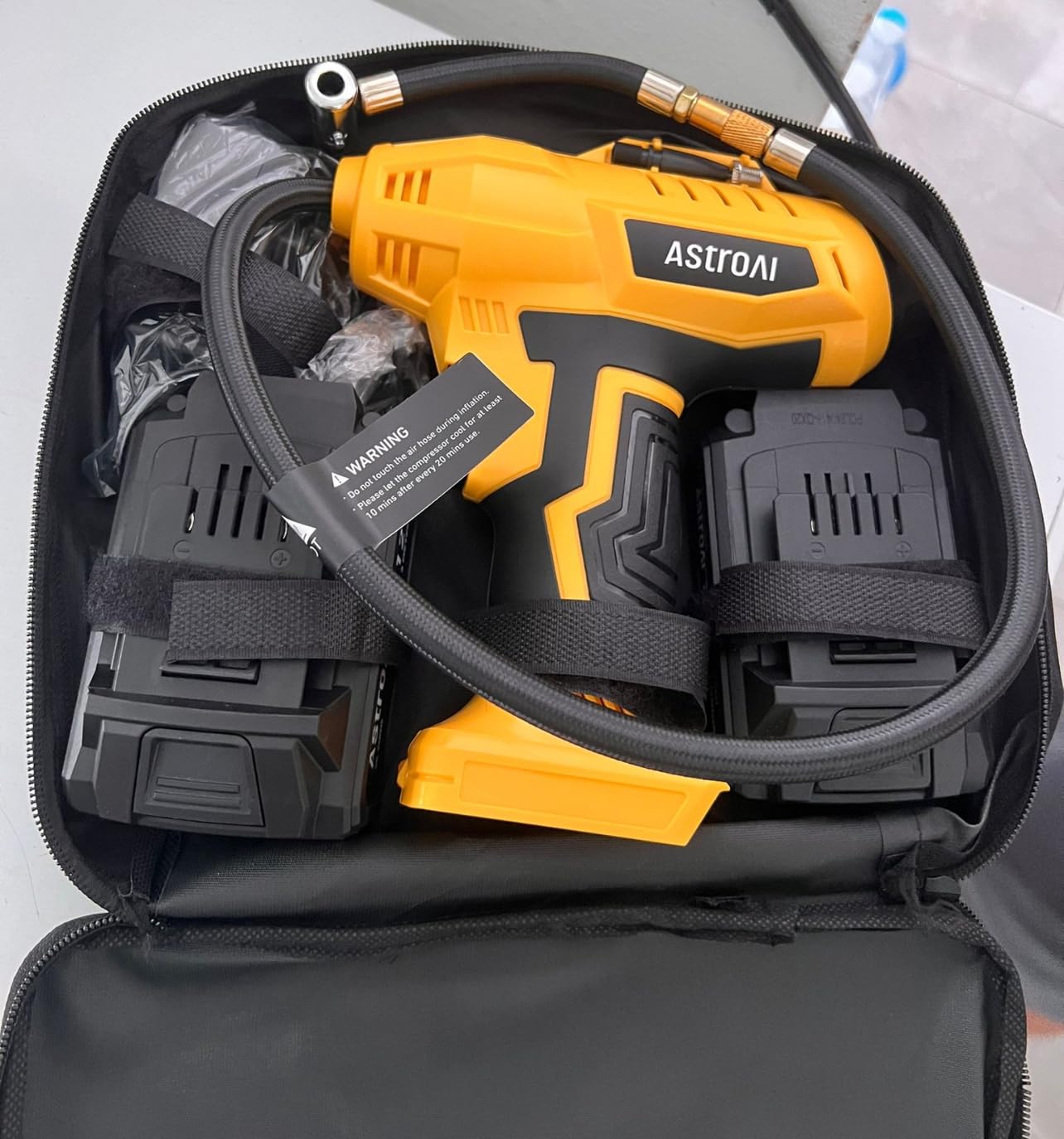 AstroAI Cordless Tire Inflator Air Compressor 20V Rechargeable Battery Powered 160PSI Portable Air Pump with 12V Car Power Adapter Digital Pressure Gauge for Cars Motorcycles JY16P160-18 (C2) Yellow customer photo 1