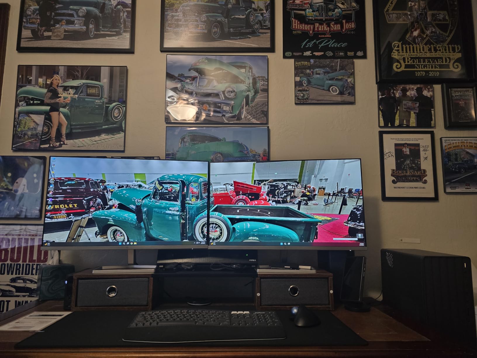 WESTREE Dual Monitor Stand Riser with Two Drawers, Extra Large Storage for 2 Monitors, Desktop Organizer Computer, Laptop, Screen, Printer, TV customer photo 2