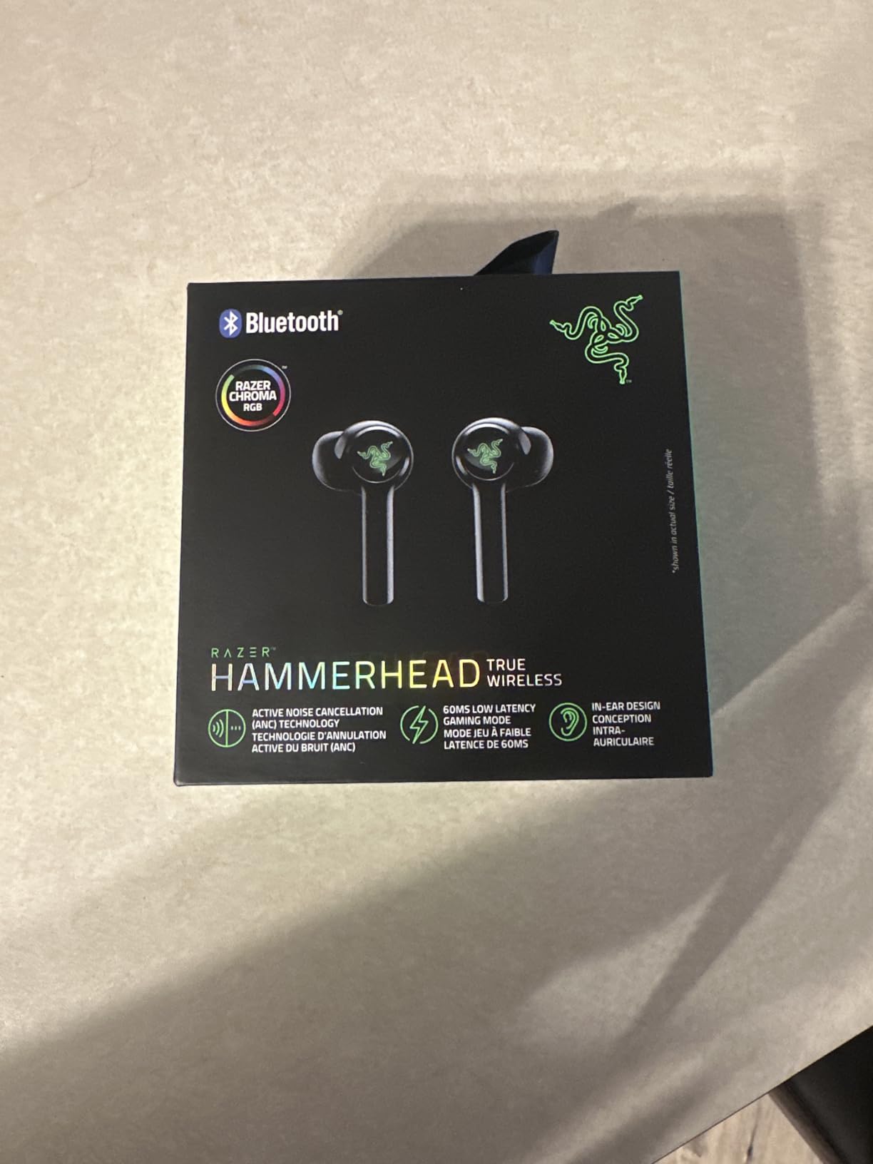 Razer Hammerhead True Wireless (2nd Gen) Bluetooth Gaming Earbuds: Chroma RGB Lighting -60ms Low-Latency- Active Noise Cancellation - Dual Environmental Noise Cancelling Microphones- Classic Black customer photo 1