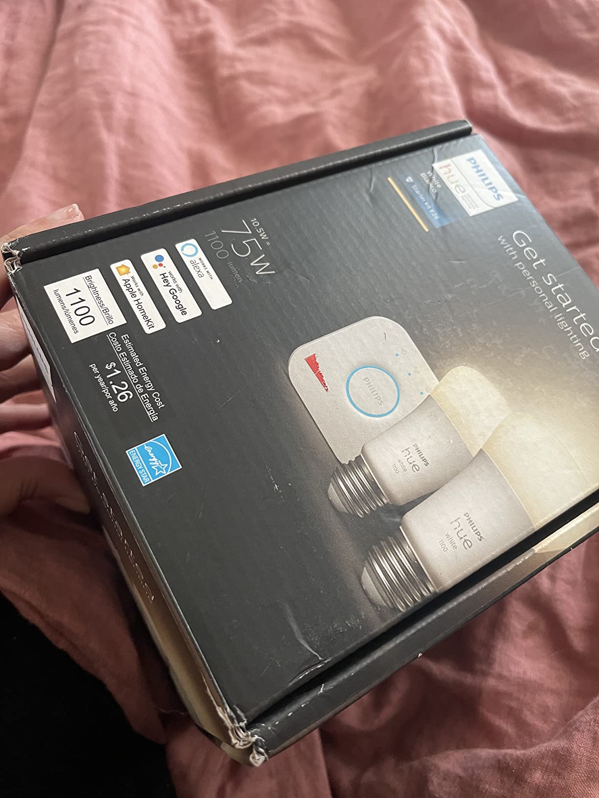 Philips Hue White Smart Light Starter Kit - Includes (1) Bridge and (2) 75W A19, E26 LED Smart Soft White Bulbs - Control with App - Compatible with Alexa, Google Assistant, and Apple HomeKit customer photo 2
